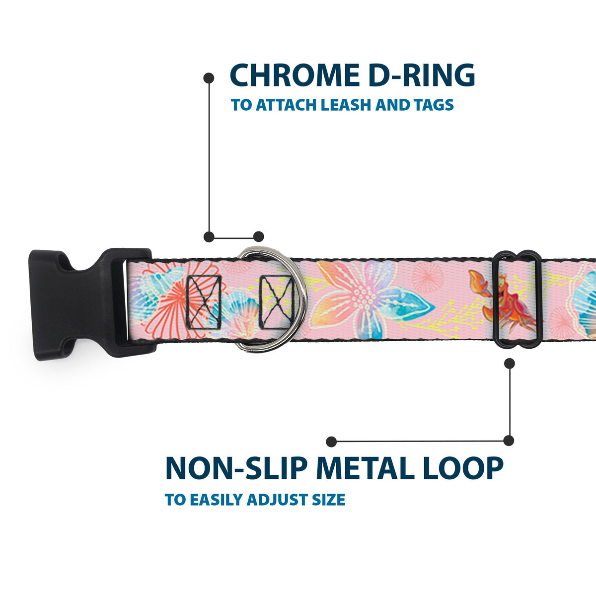 Plastic Clip Collar - The Little Mermaid Flounder and Sebastian Under the Sea Pinks