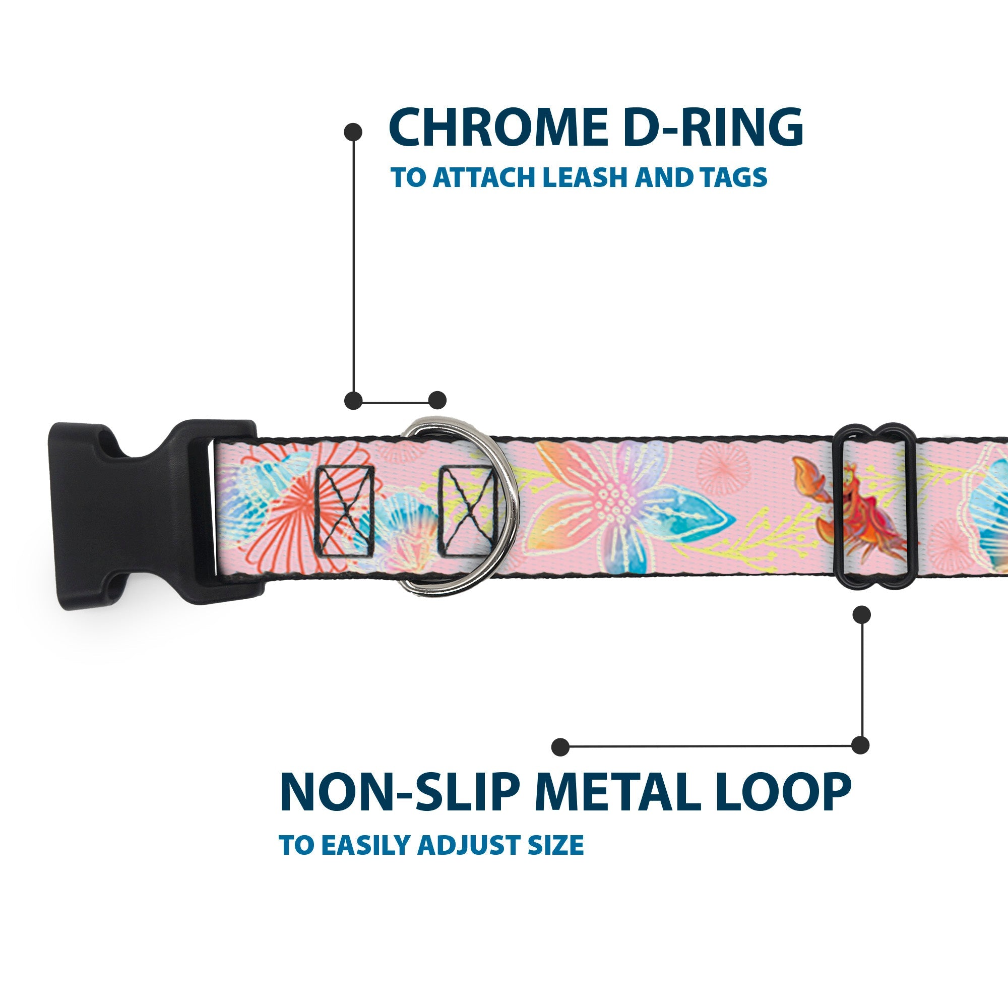 Plastic Clip Collar - The Little Mermaid Flounder and Sebastian Under the Sea Pinks