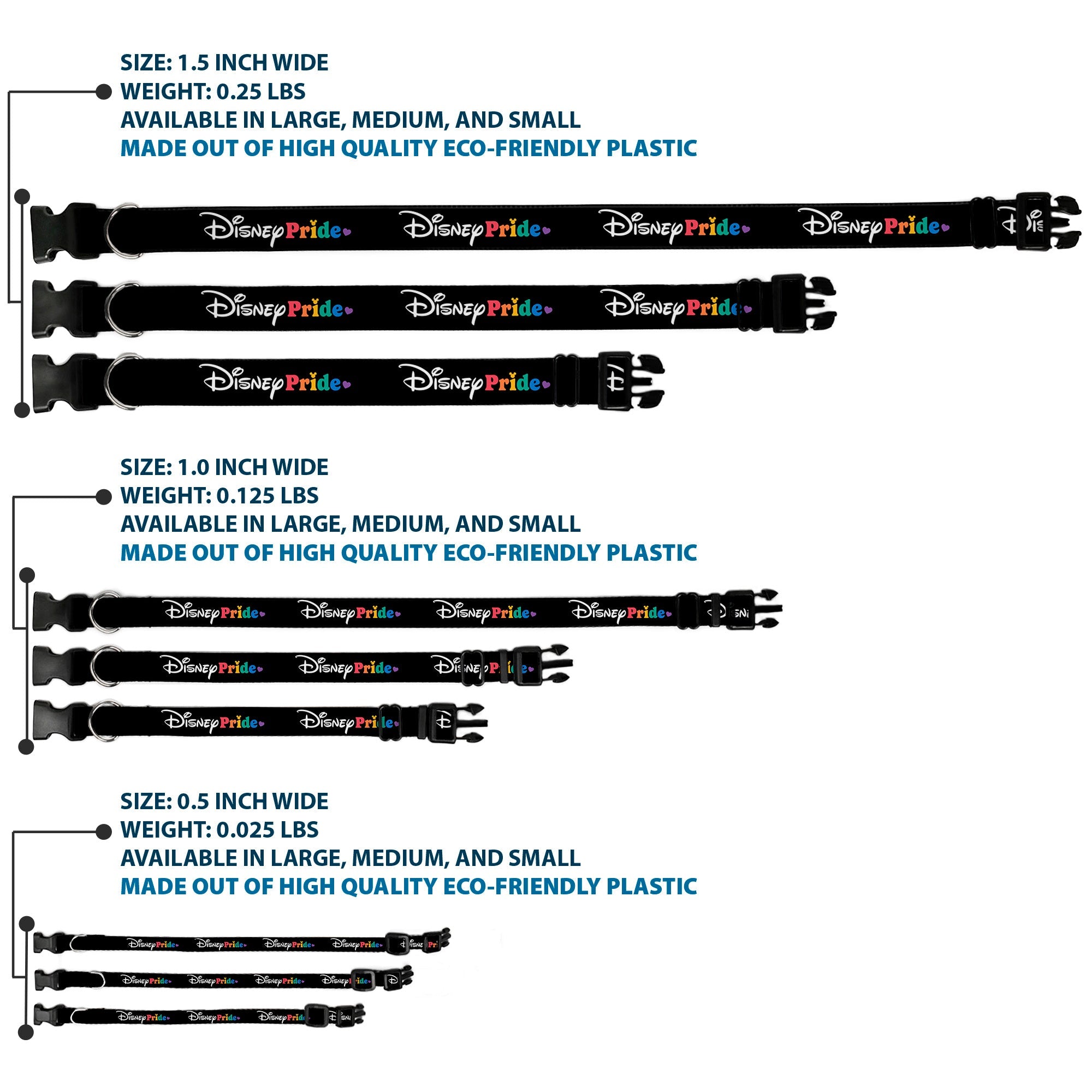 Plastic Clip Collar - DISNEY PRIDE Signature Logo Black/White/Rainbow