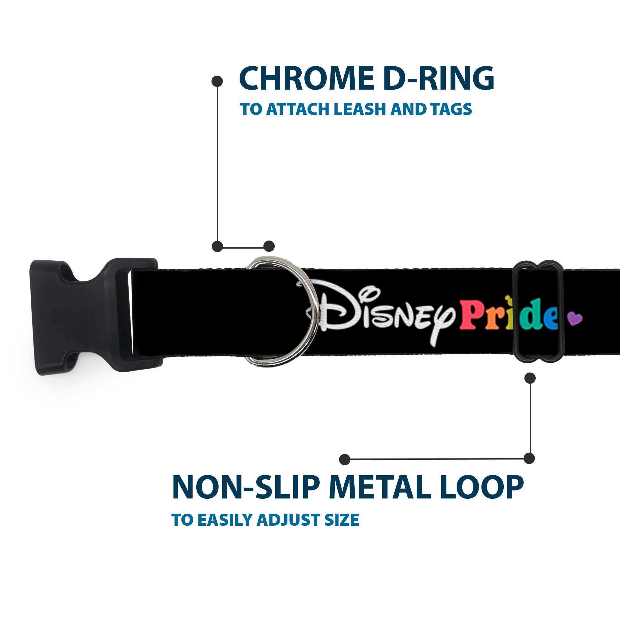 Plastic Clip Collar - DISNEY PRIDE Signature Logo Black/White/Rainbow