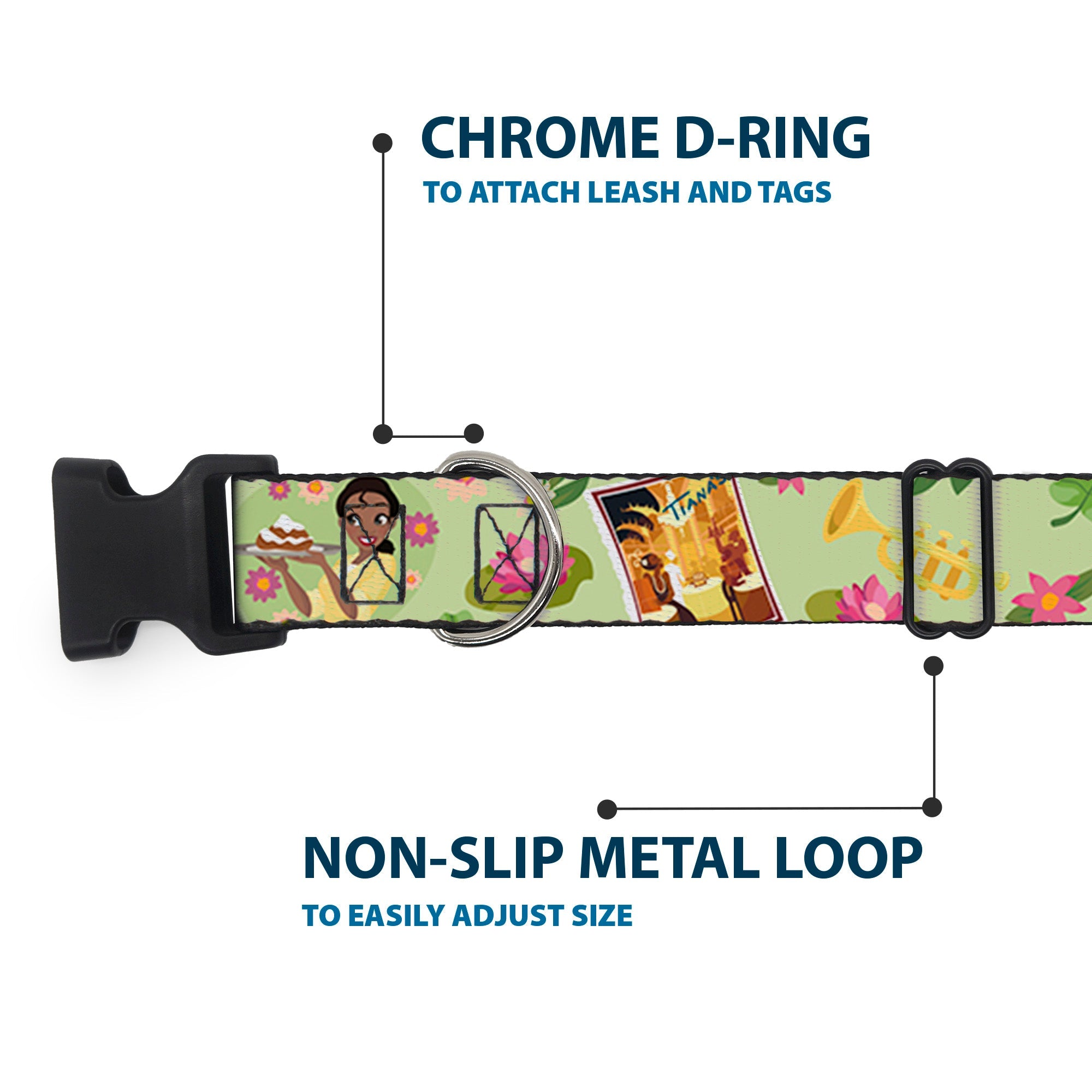 Plastic Clip Collar - The Princess and the Frog Tianas Place Collage Greens/Pinks