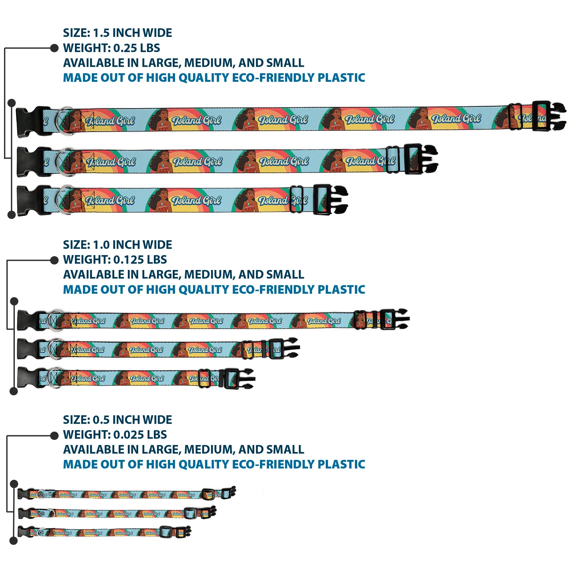 Plastic Clip Collar - Moana ISLAND GIRL Rainbow Pose Blue/Multi Color
