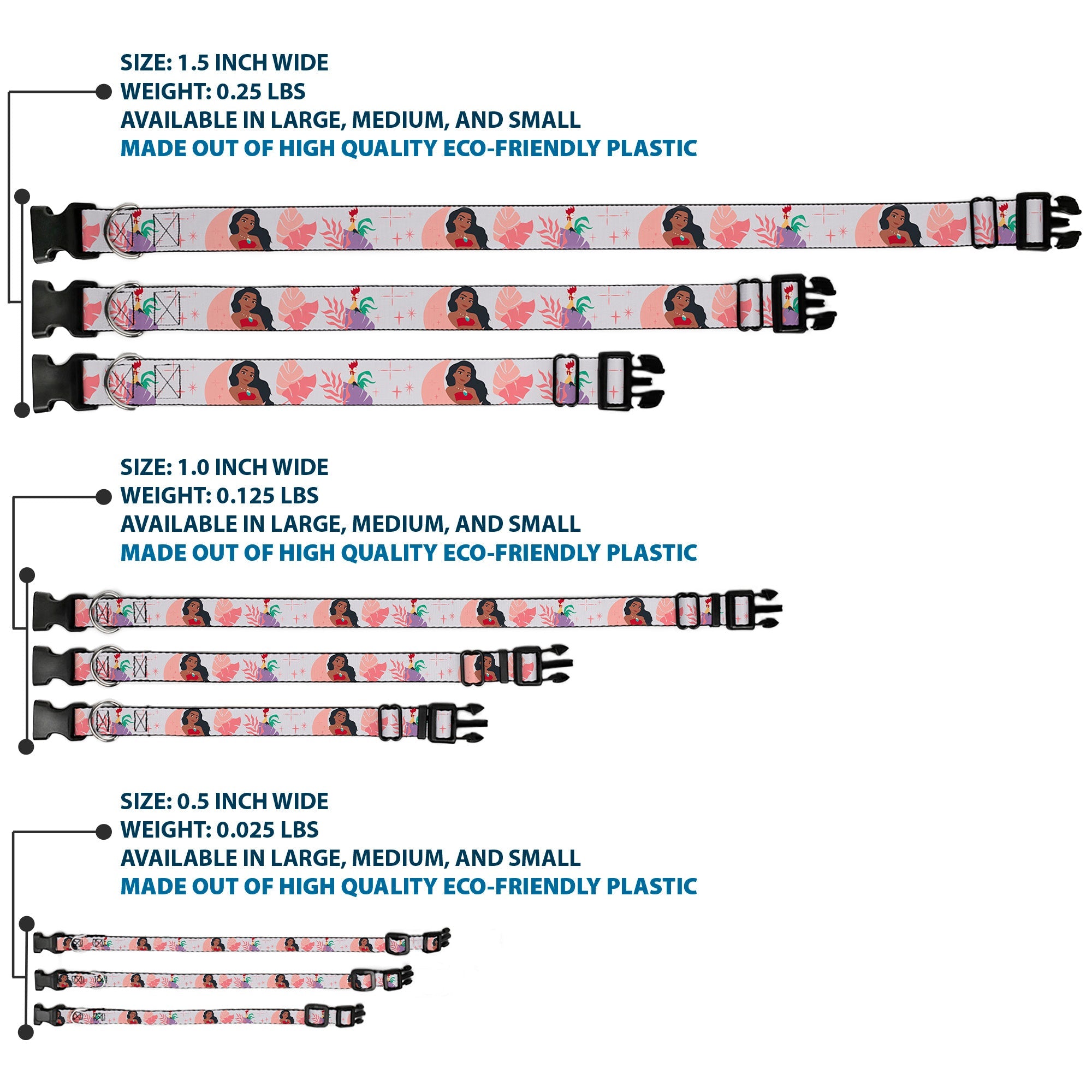 Plastic Clip Collar - Moana and Hei Hei Poses with Flowers Beige/Orange
