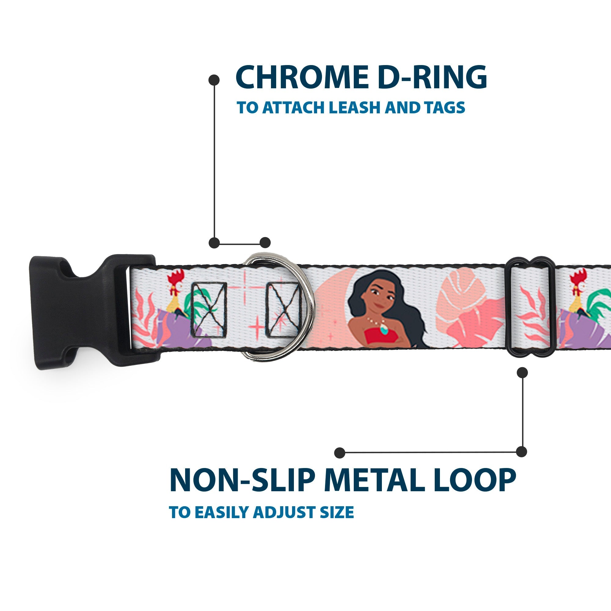 Plastic Clip Collar - Moana and Hei Hei Poses with Flowers Beige/Orange