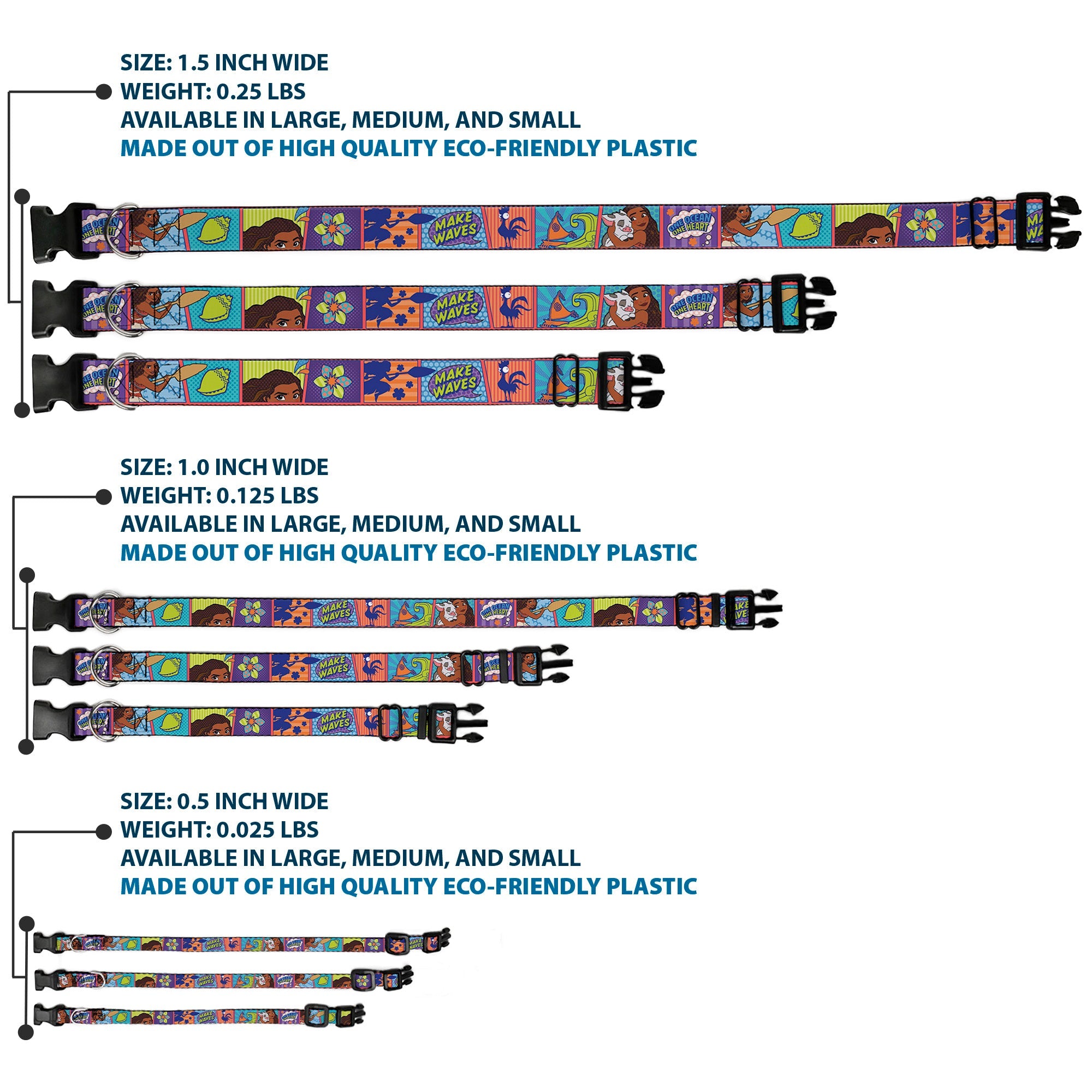 Plastic Clip Collar - Moana MAKE WAVES Scene Blocks Blues/Orange