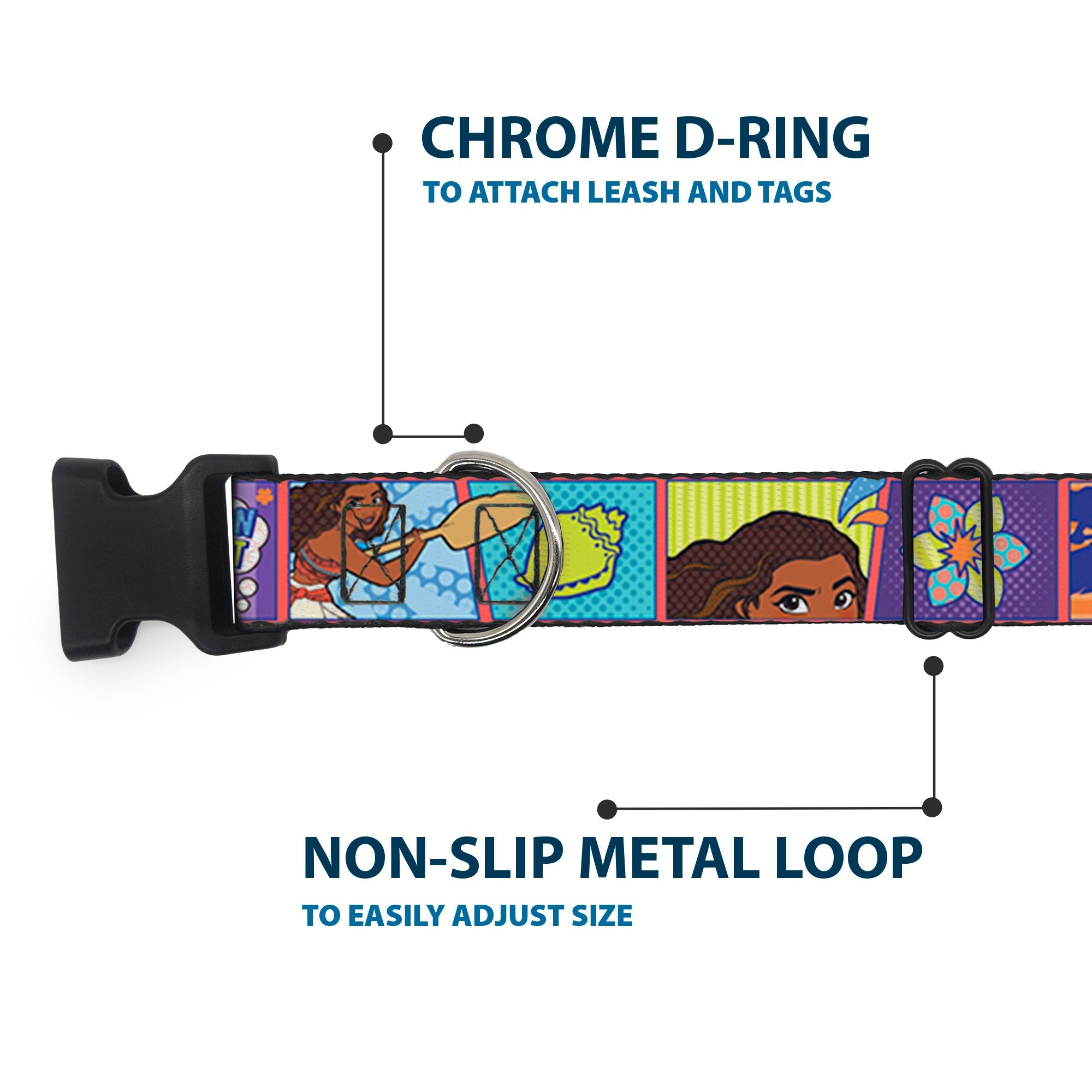 Plastic Clip Collar - Moana MAKE WAVES Scene Blocks Blues/Orange