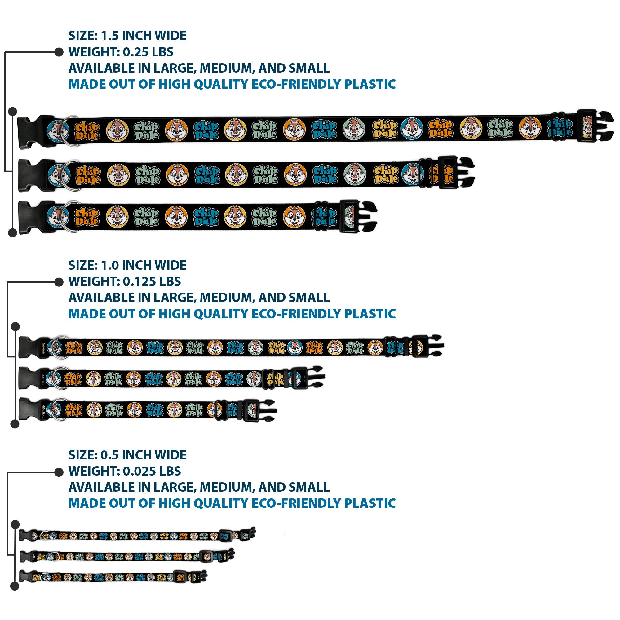 Plastic Clip Collar - CHIP & DALE Expression Bubbles Black/Multi Color