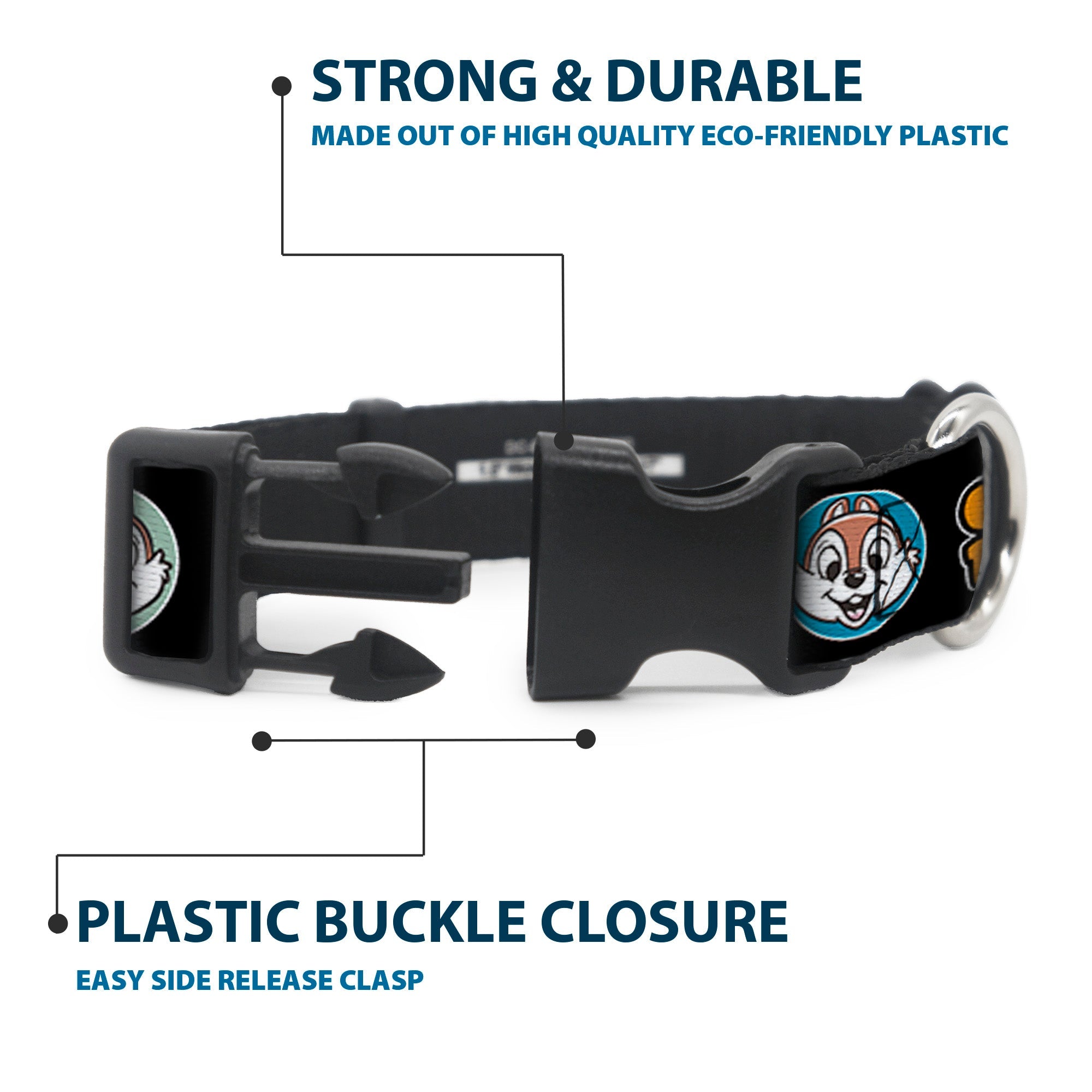 Plastic Clip Collar - CHIP & DALE Expression Bubbles Black/Multi Color