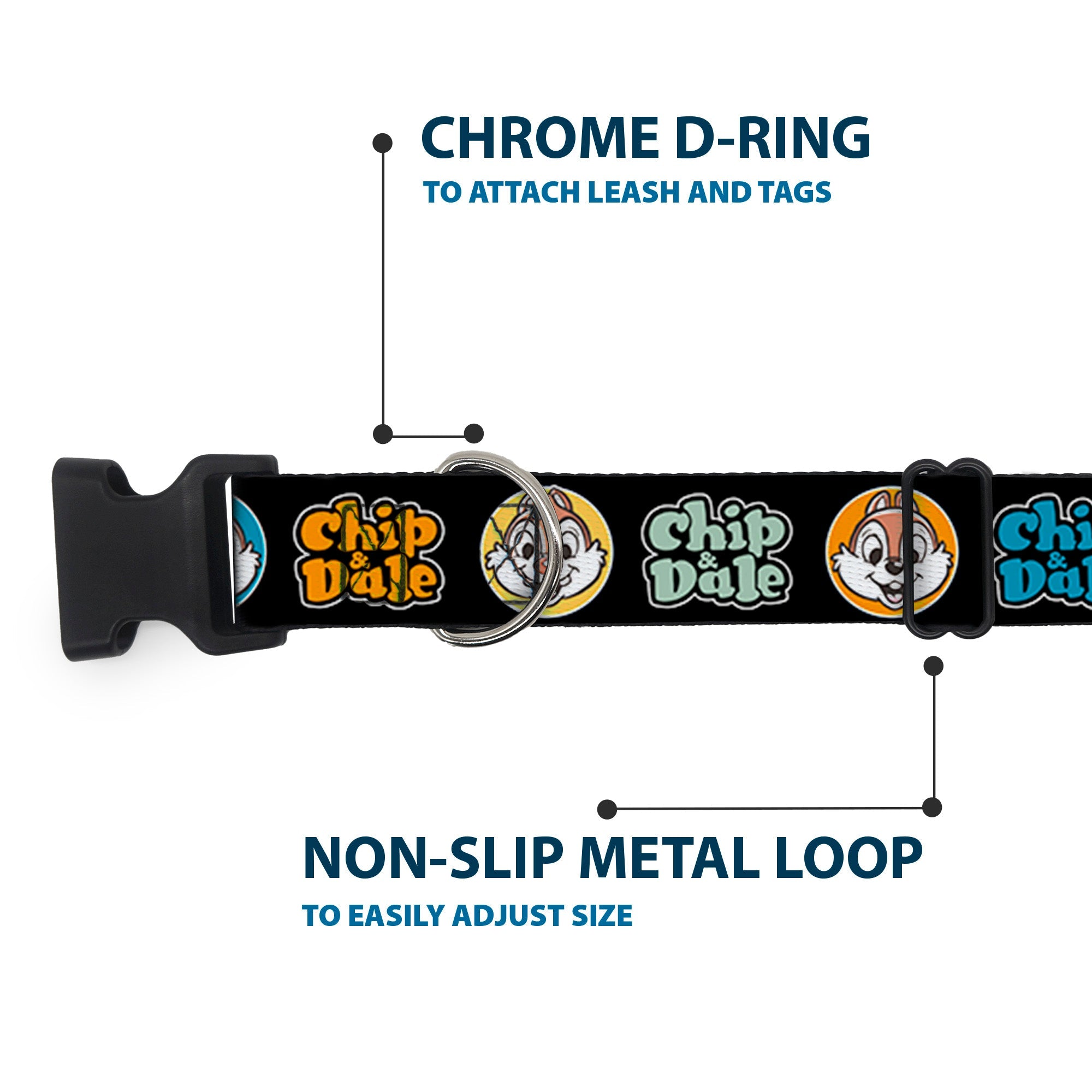 Plastic Clip Collar - CHIP & DALE Expression Bubbles Black/Multi Color