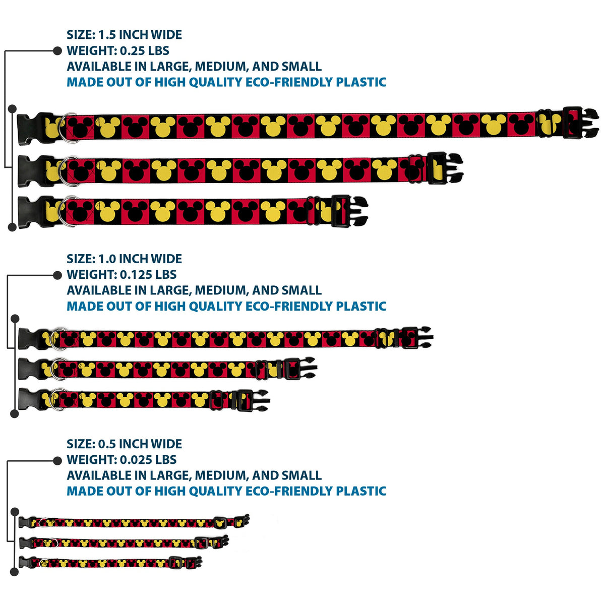 Plastic Clip Collar - Mickey Mouse Ears Icon Blocks Red/Black/Yellow