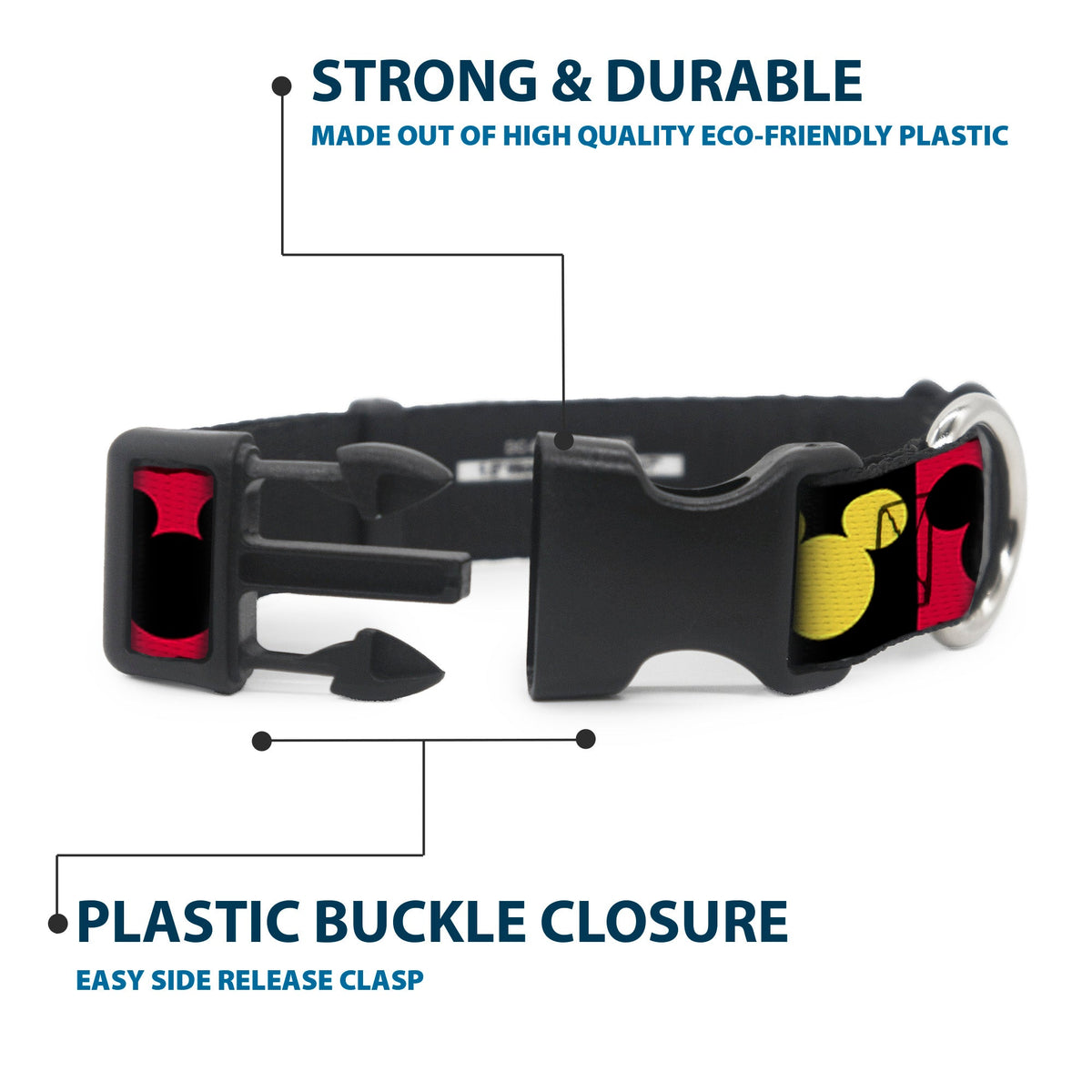 Plastic Clip Collar - Mickey Mouse Ears Icon Blocks Red/Black/Yellow