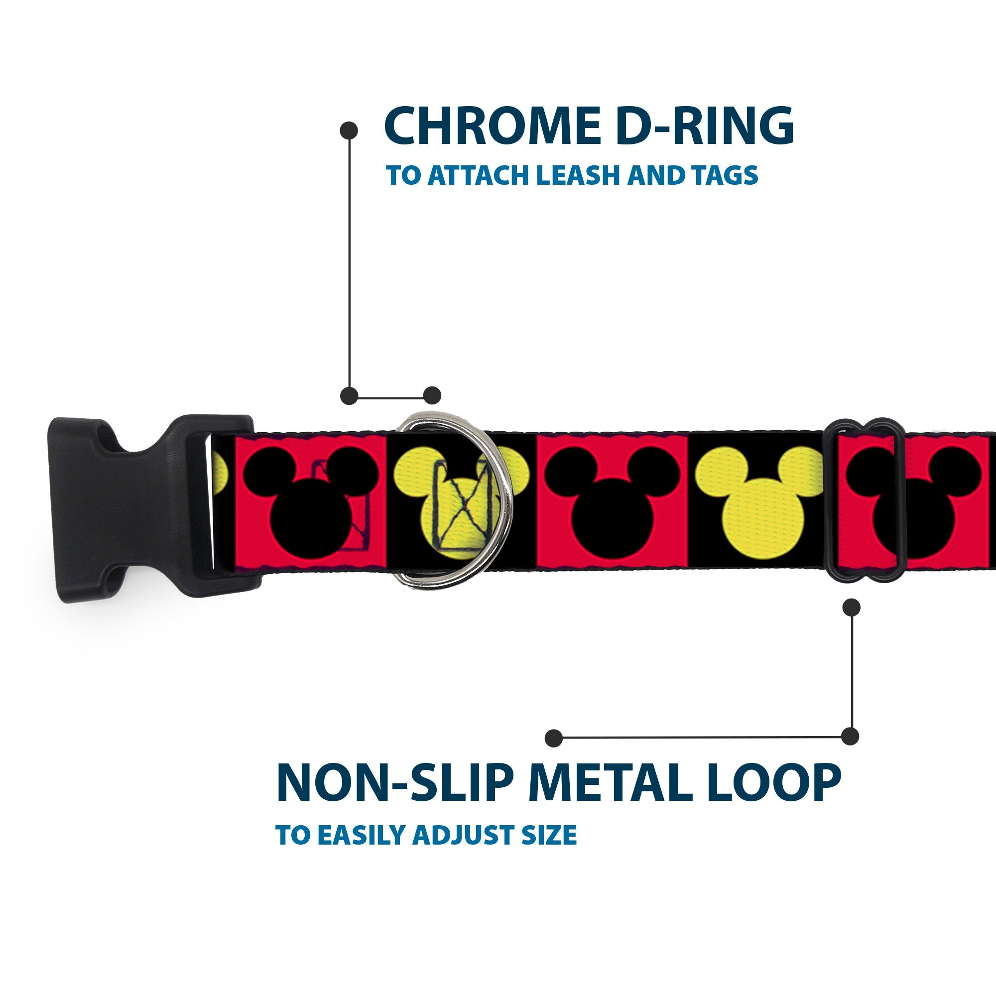 Plastic Clip Collar - Mickey Mouse Ears Icon Blocks Red/Black/Yellow