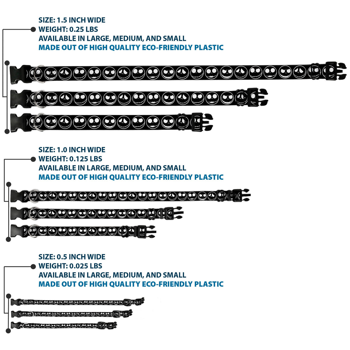 Plastic Clip Collar - The Nightmare Before Christmas Jack 5-Expressions Black/White