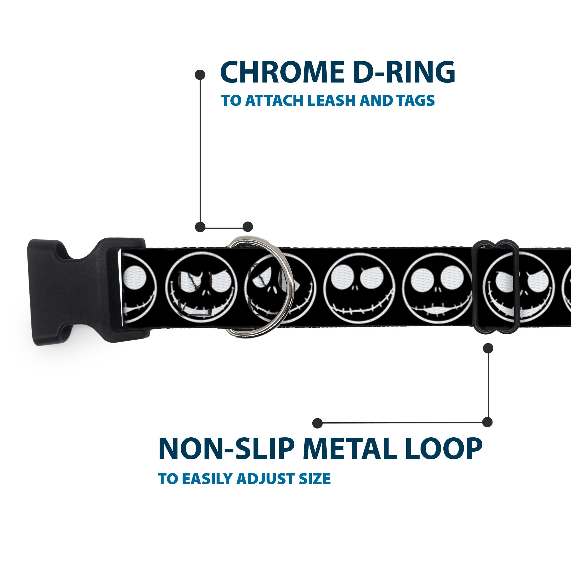 Plastic Clip Collar - The Nightmare Before Christmas Jack 5-Expressions Black/White