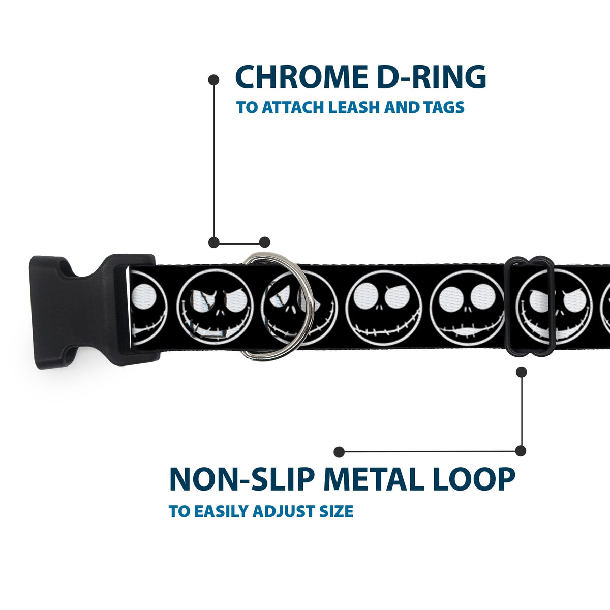 Plastic Clip Collar - The Nightmare Before Christmas Jack 5-Expressions Black/White