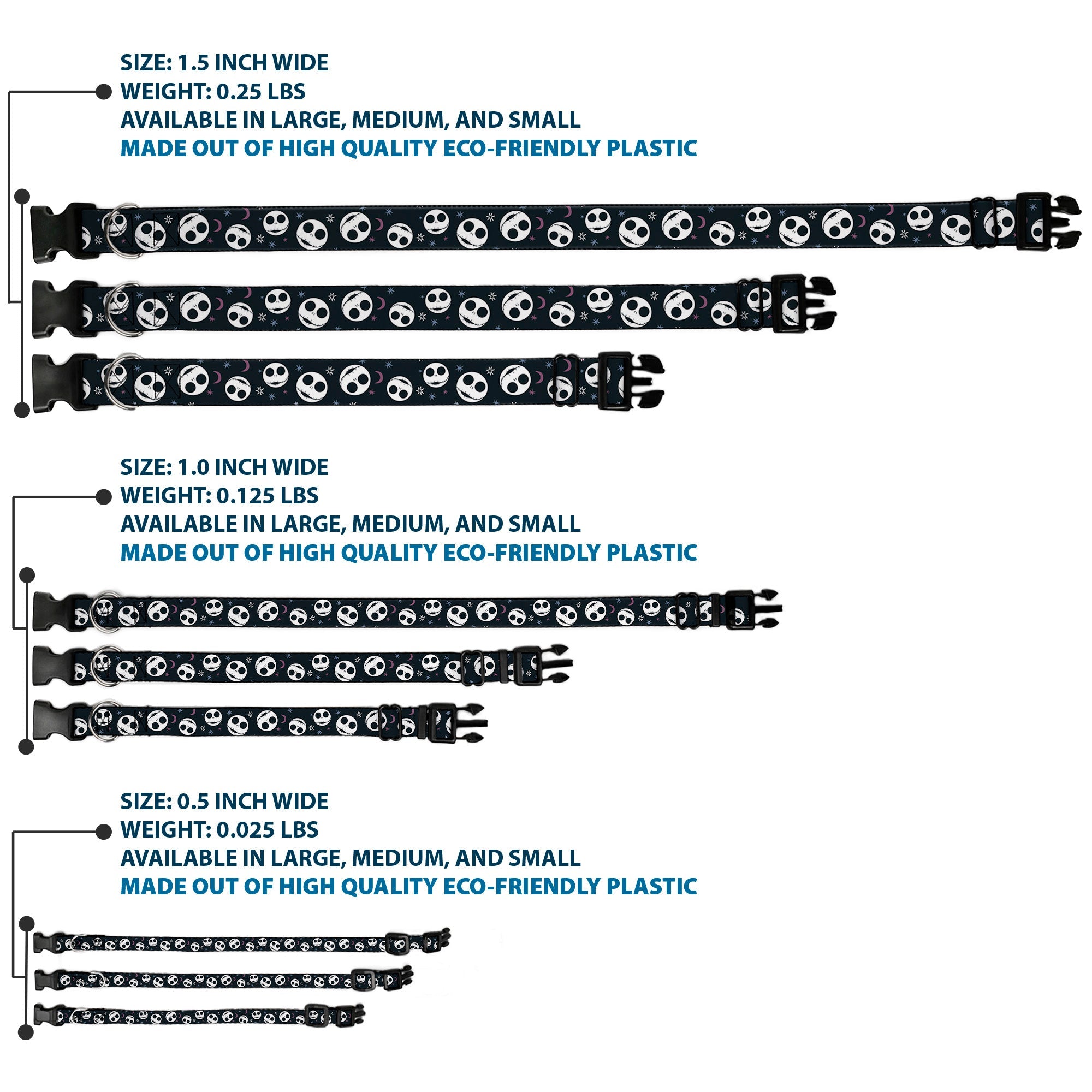 Plastic Clip Collar - The Nightmare Before Christmas Smiling Jack Moon and Stars Black