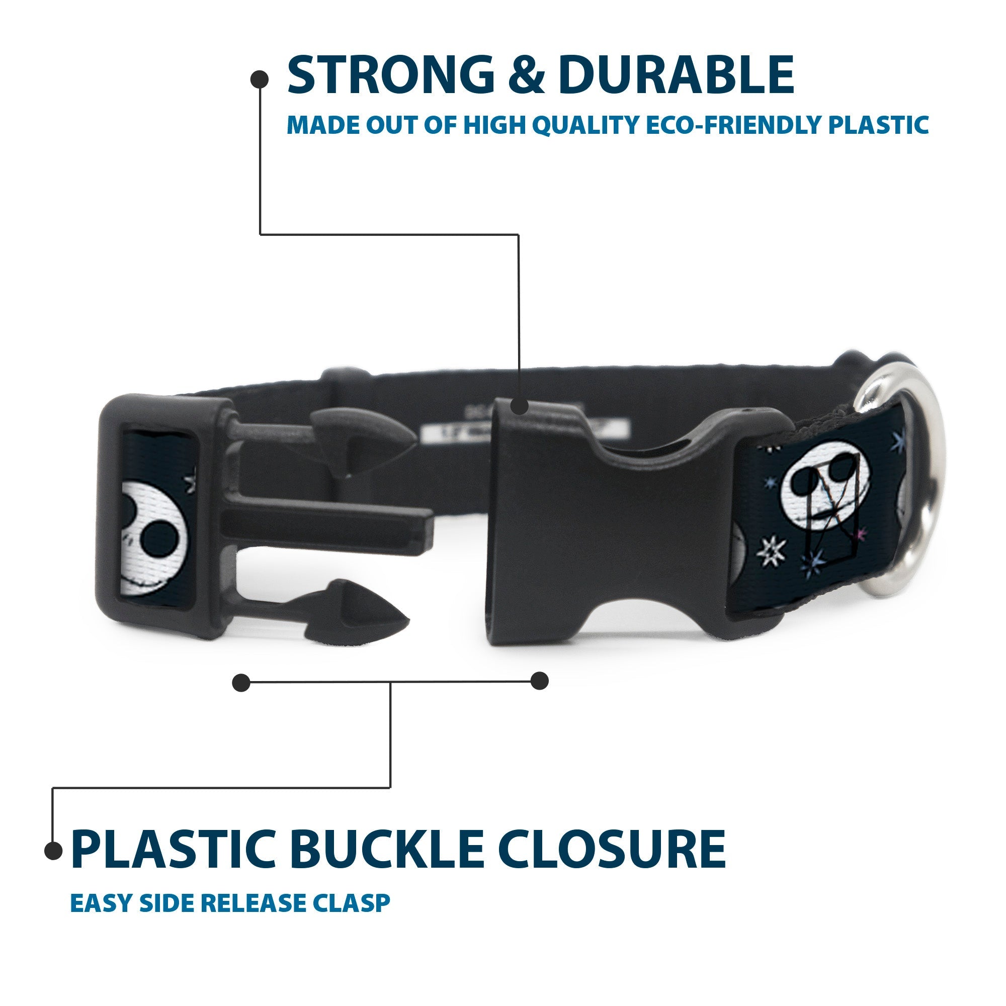 Plastic Clip Collar - The Nightmare Before Christmas Smiling Jack Moon and Stars Black