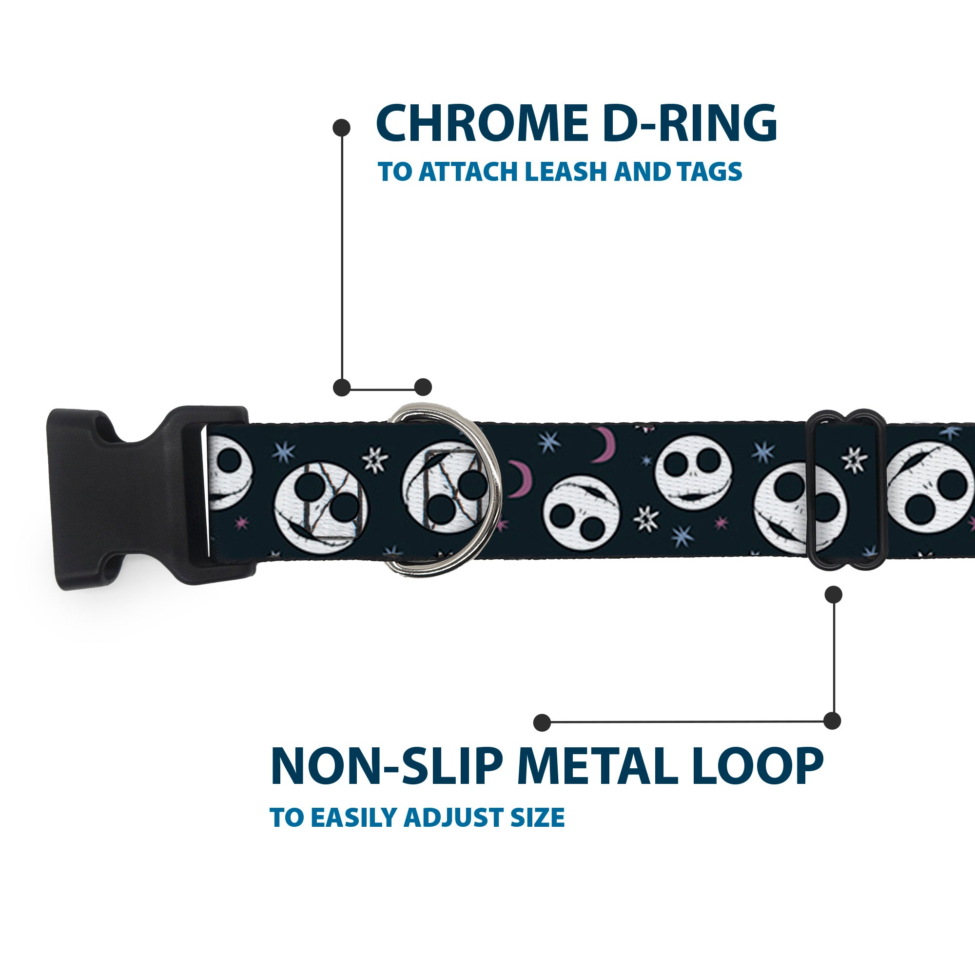 Plastic Clip Collar - The Nightmare Before Christmas Smiling Jack Moon and Stars Black