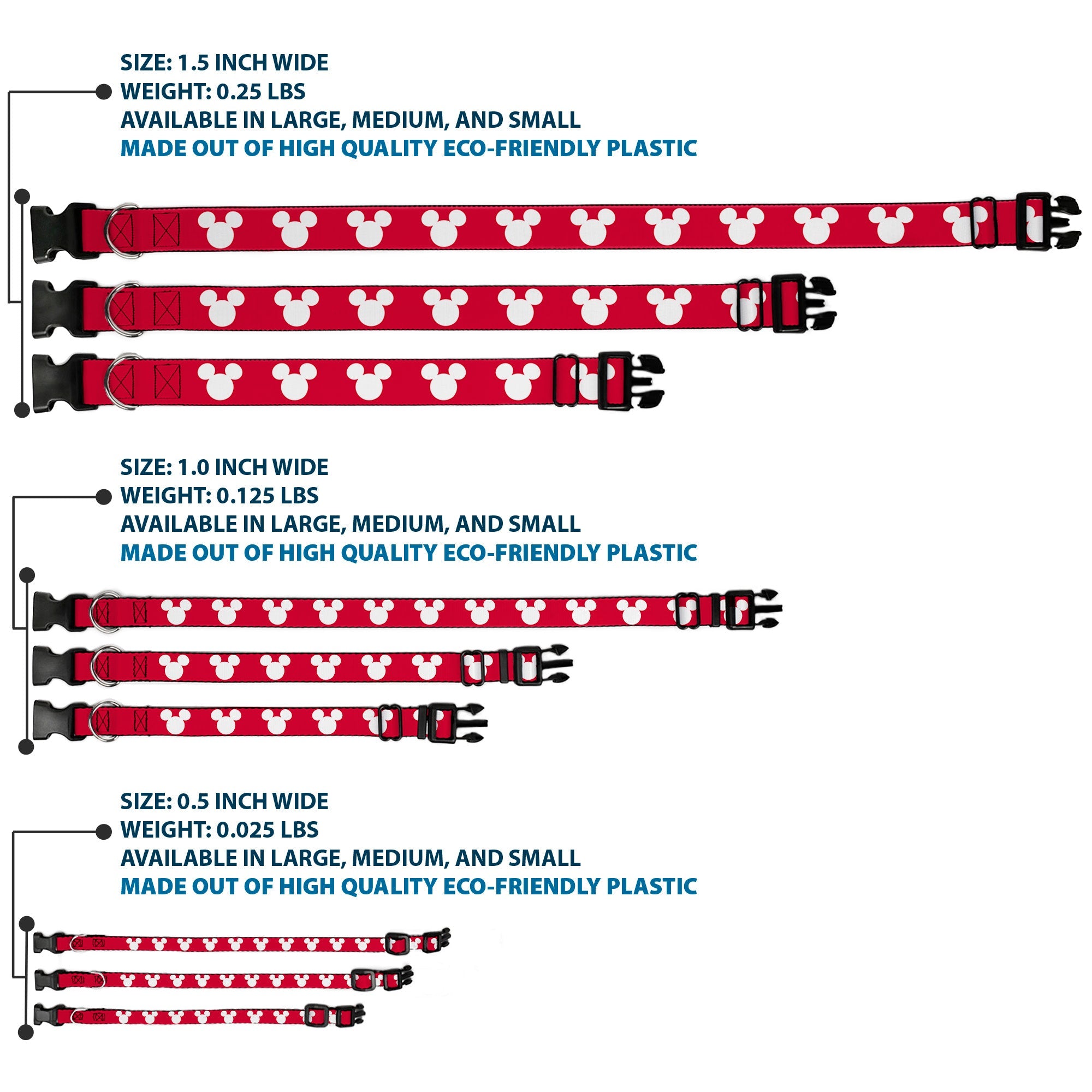 Plastic Clip Collar - Mickey Mouse Ears Icon Red/White