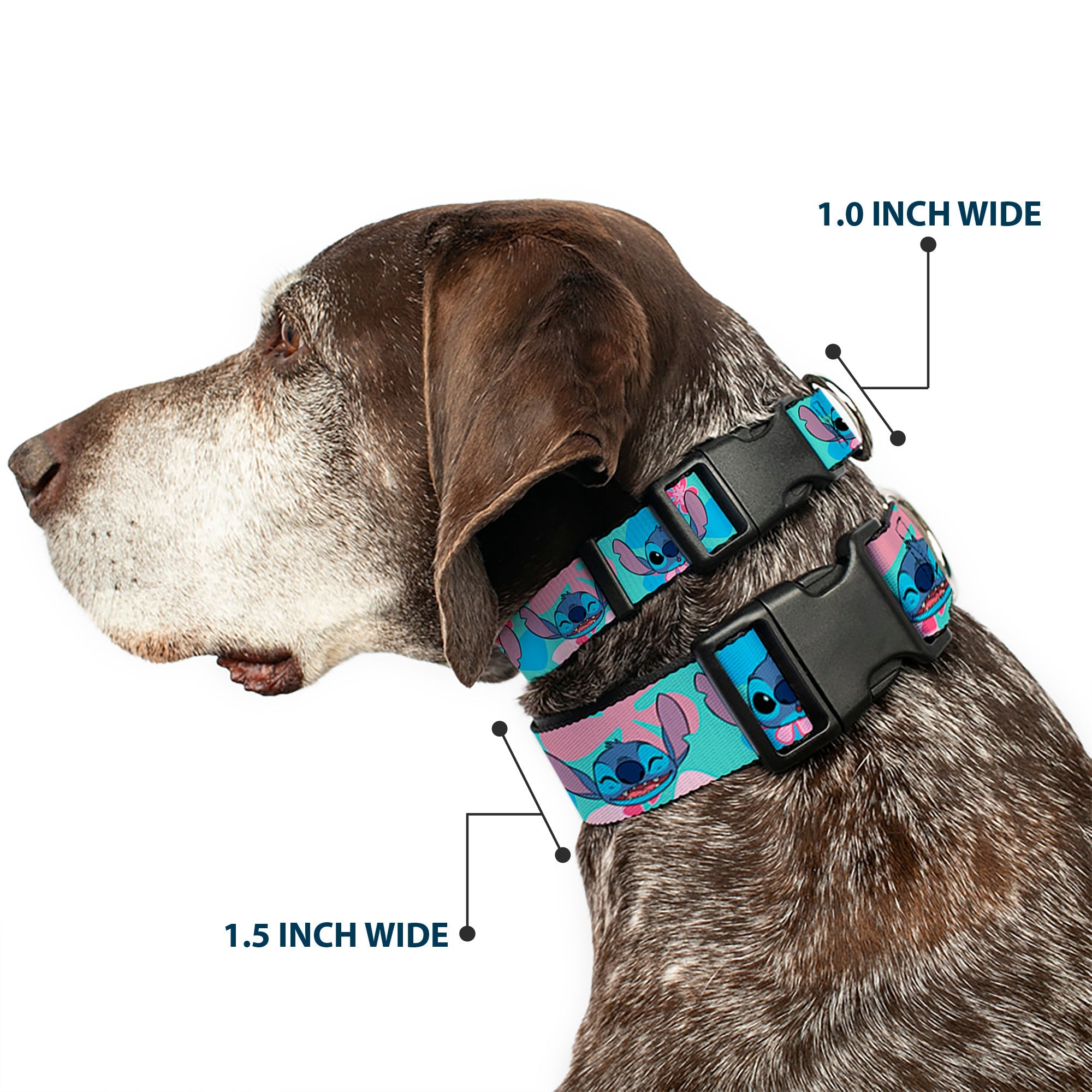 Plastic Clip Collar - Lilo & Stitch Stitch Expressions and Tropical Flowers Blues/Pinks