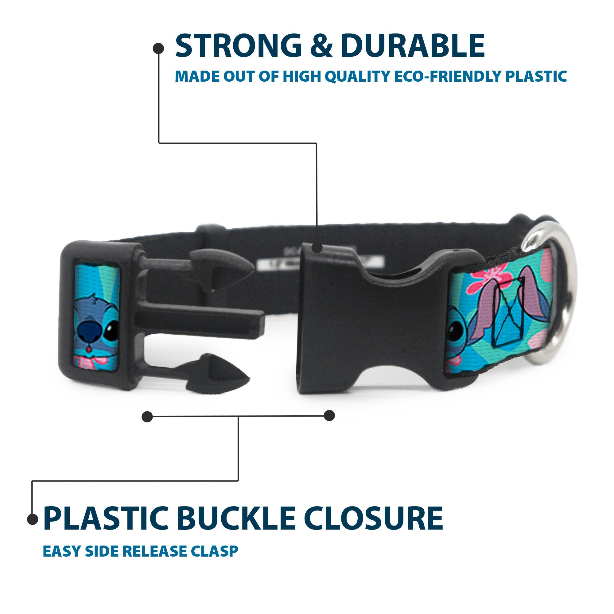 Plastic Clip Collar - Lilo & Stitch Stitch Expressions and Tropical Flowers Blues/Pinks