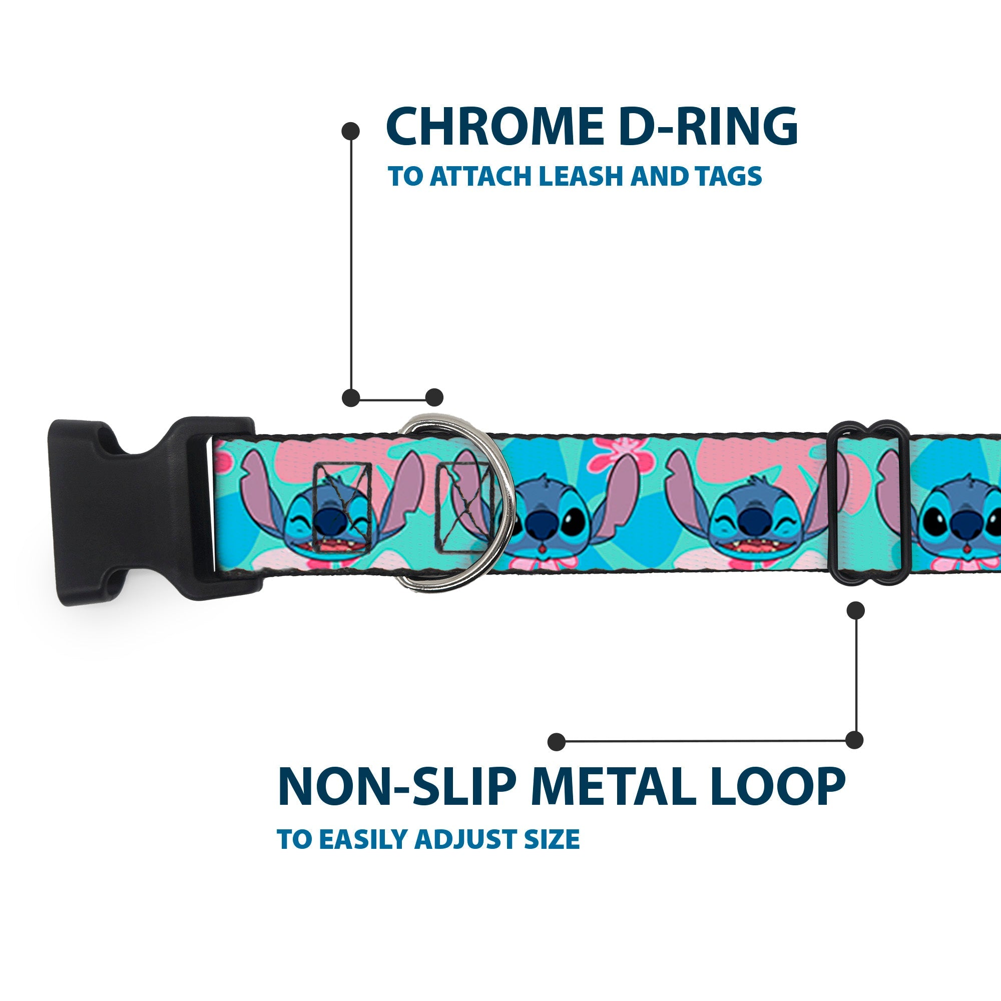 Plastic Clip Collar - Lilo & Stitch Stitch Expressions and Tropical Flowers Blues/Pinks