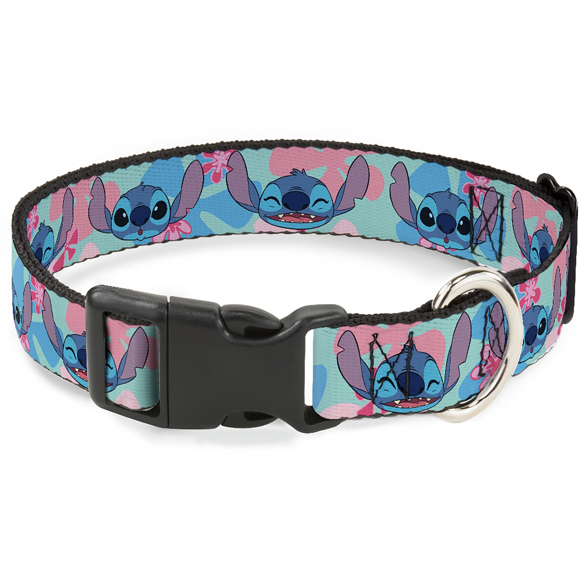 Plastic Clip Collar - Lilo & Stitch Stitch Expressions and Tropical Flowers Blues/Pinks