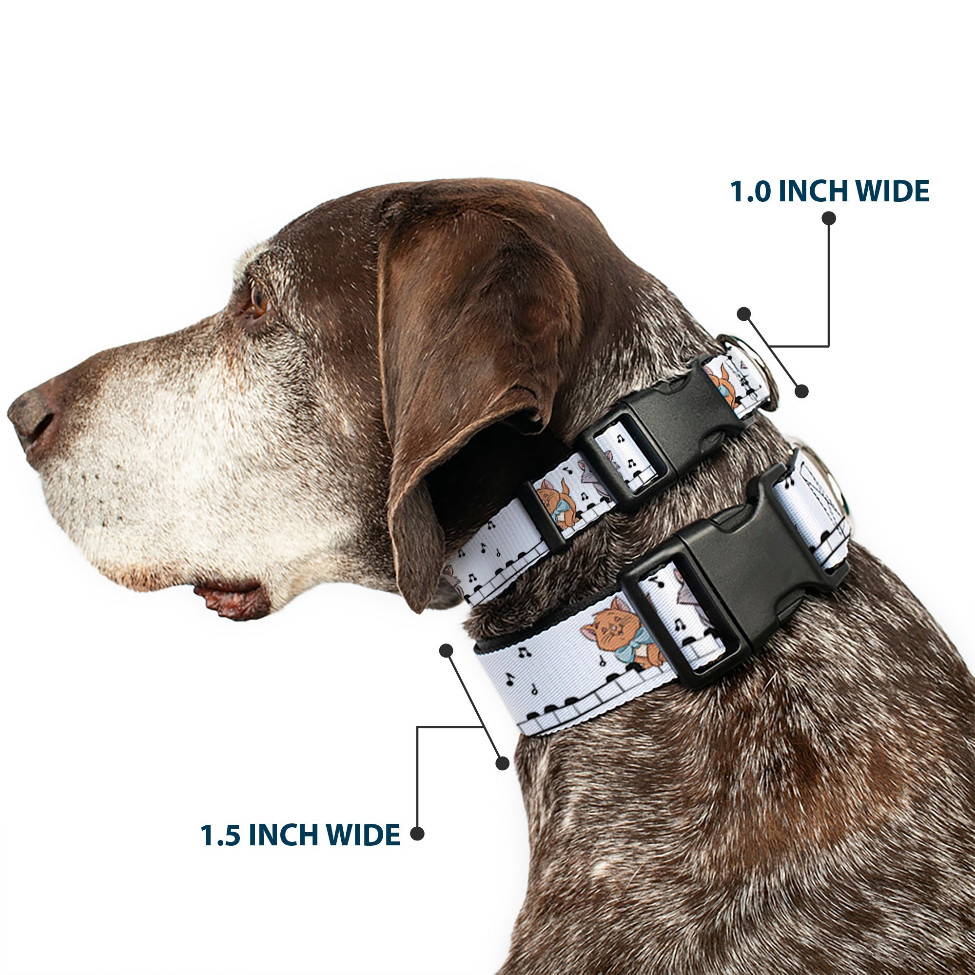 Plastic Clip Collar - Aristocats Toulouse and Berlioz Piano Pose and Musical Notes White/Black