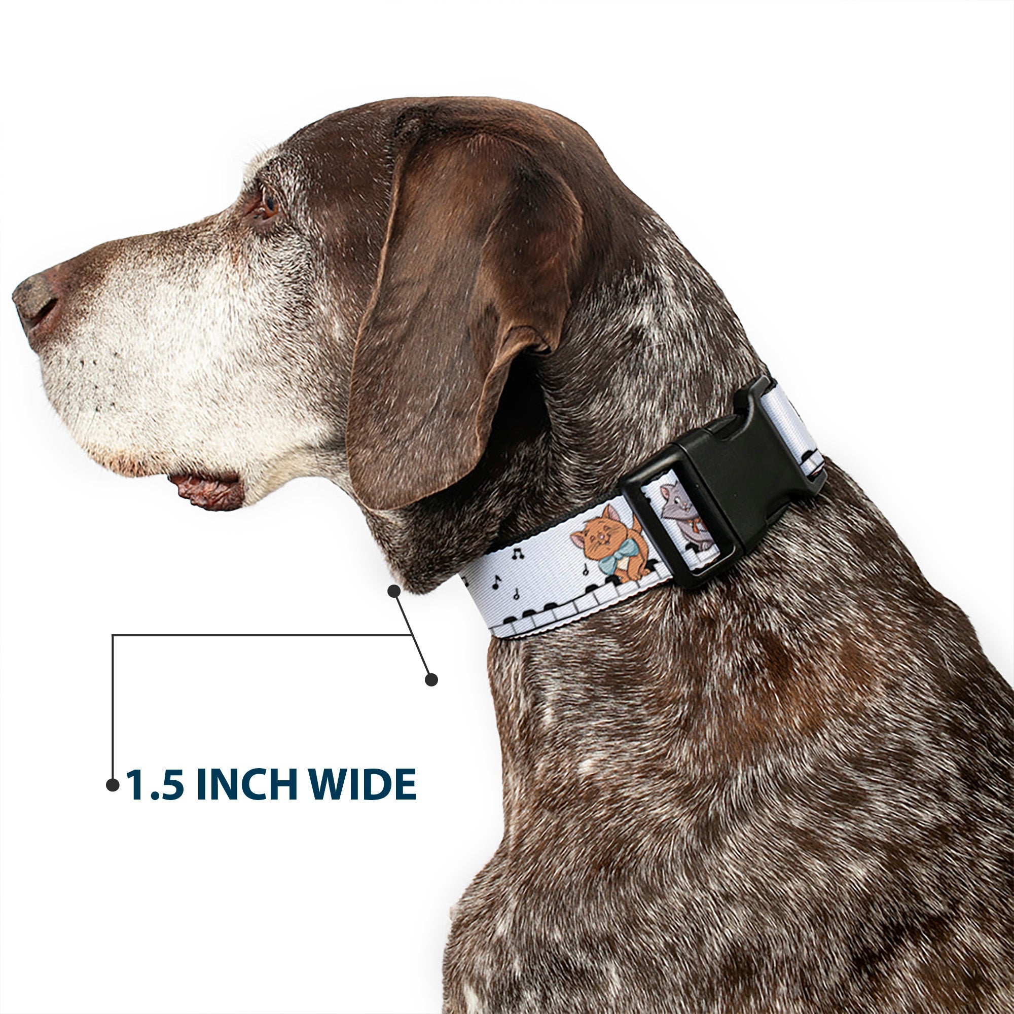 Plastic Clip Collar - Aristocats Toulouse and Berlioz Piano Pose and Musical Notes White/Black