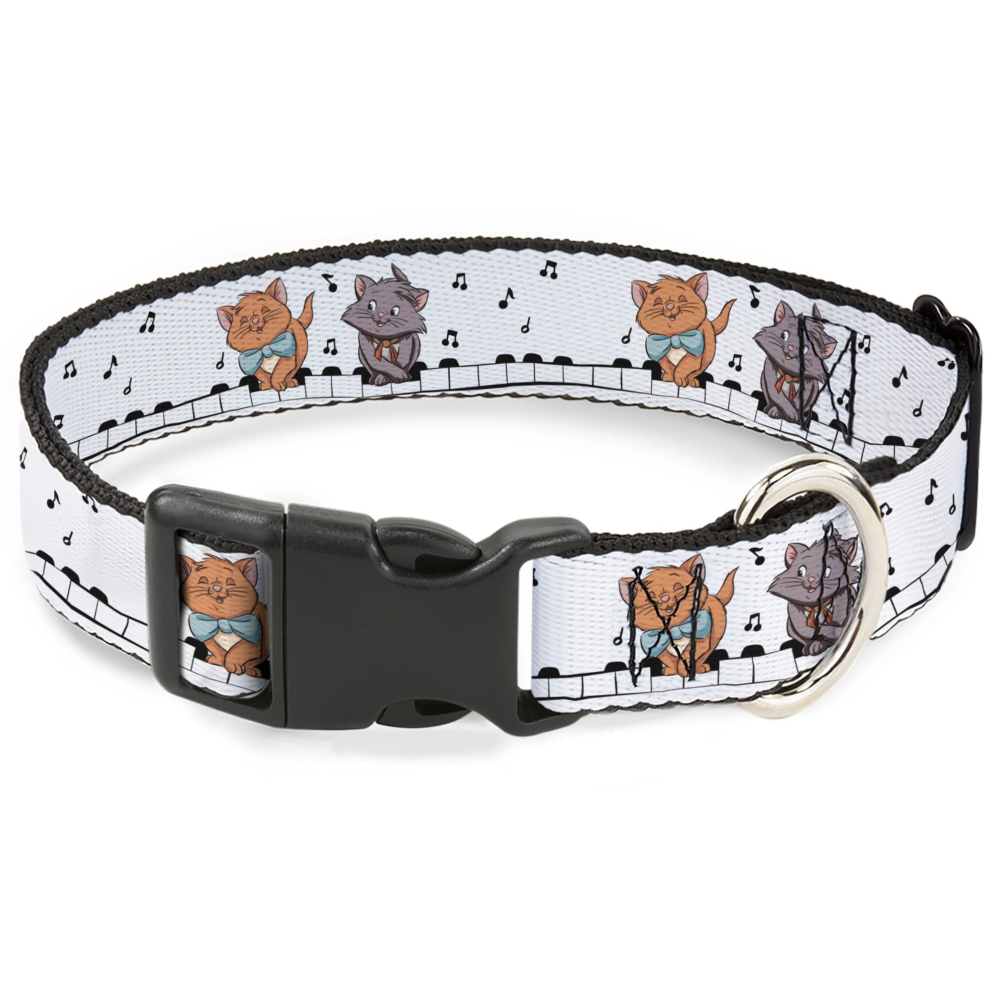 Plastic Clip Collar - Aristocats Toulouse and Berlioz Piano Pose and Musical Notes White/Black