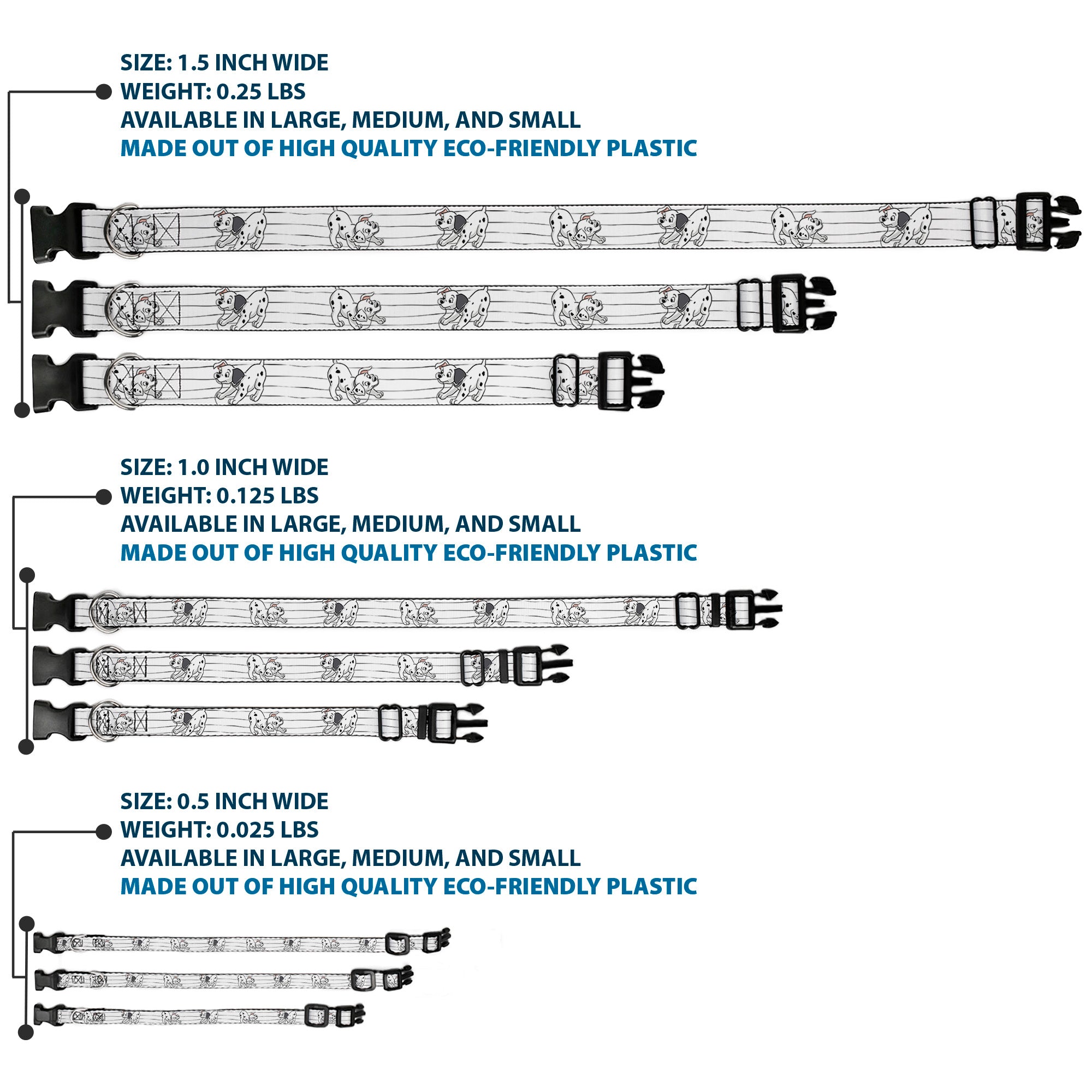 Plastic Clip Collar - One Hundred and One Dalmatians Puppies Playing White/Black