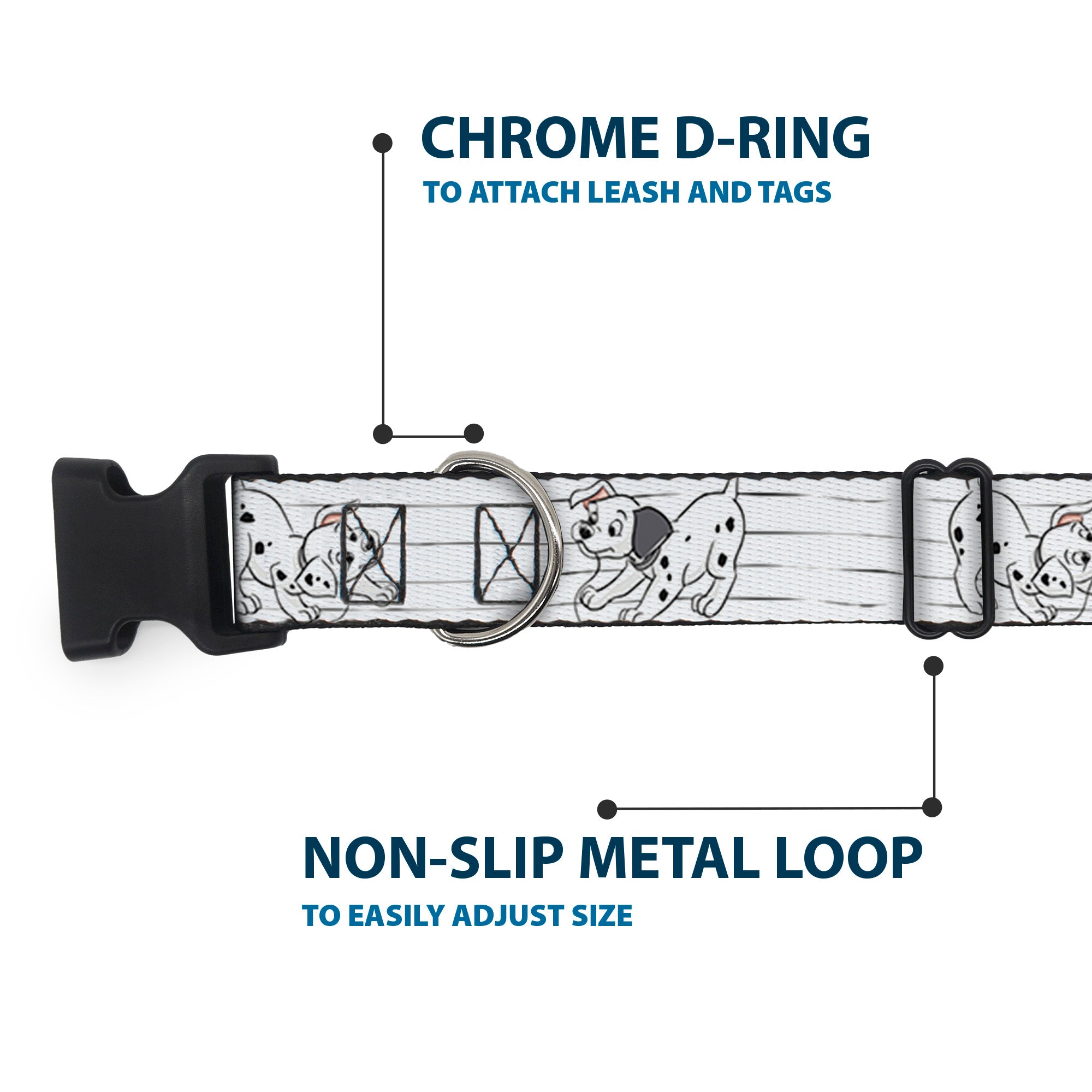 Plastic Clip Collar - One Hundred and One Dalmatians Puppies Playing White/Black
