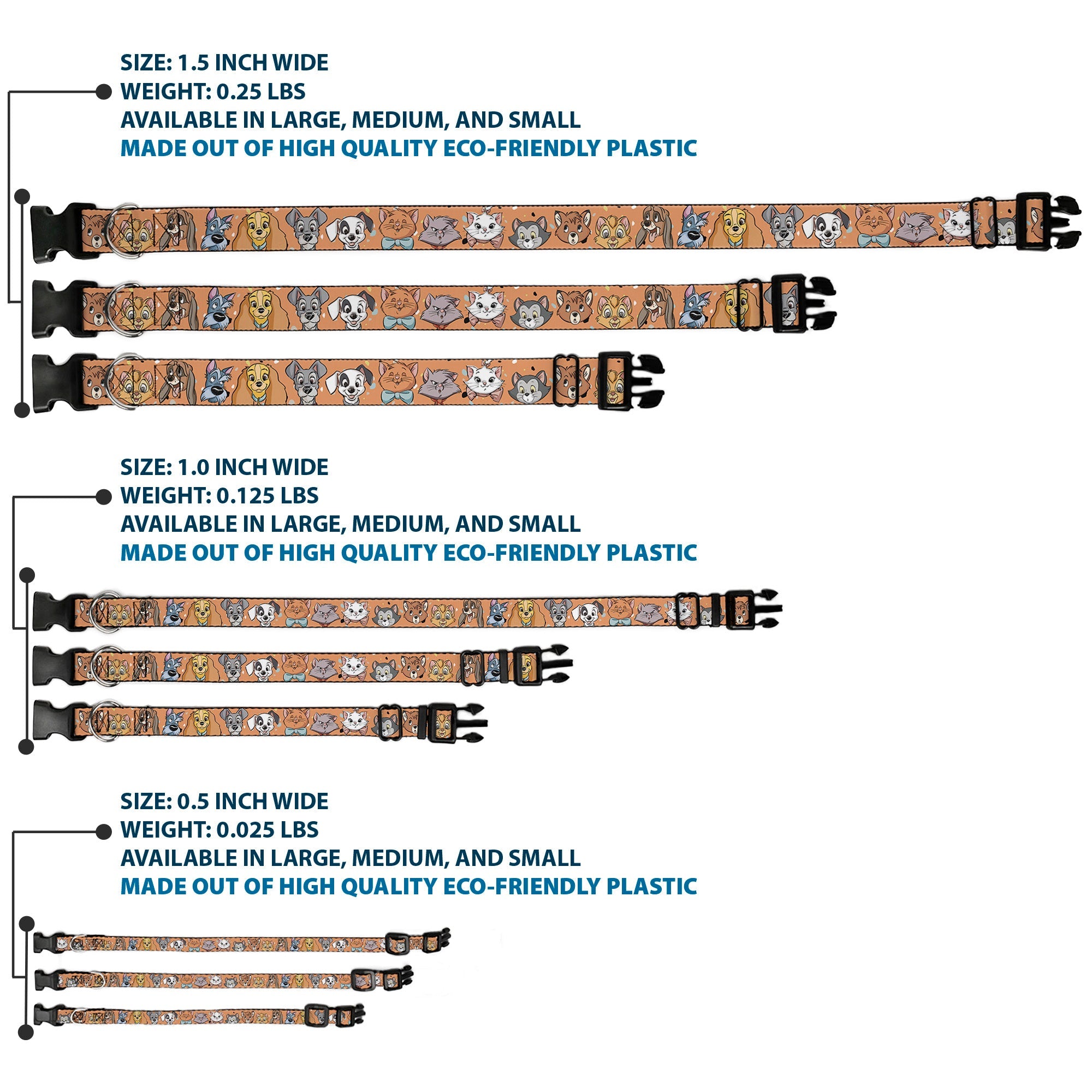 Plastic Clip Collar - Disney Cats and Dogs Faces Orange