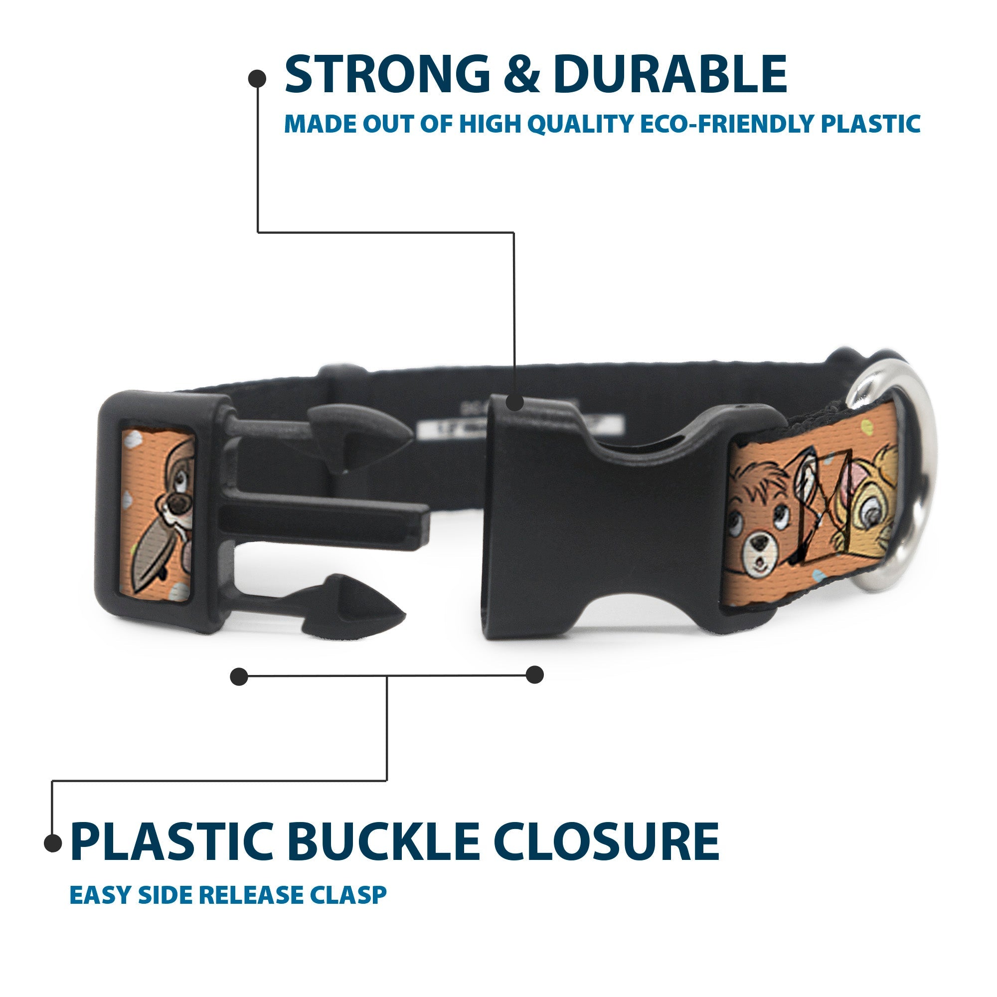 Plastic Clip Collar - Disney Cats and Dogs Faces Orange