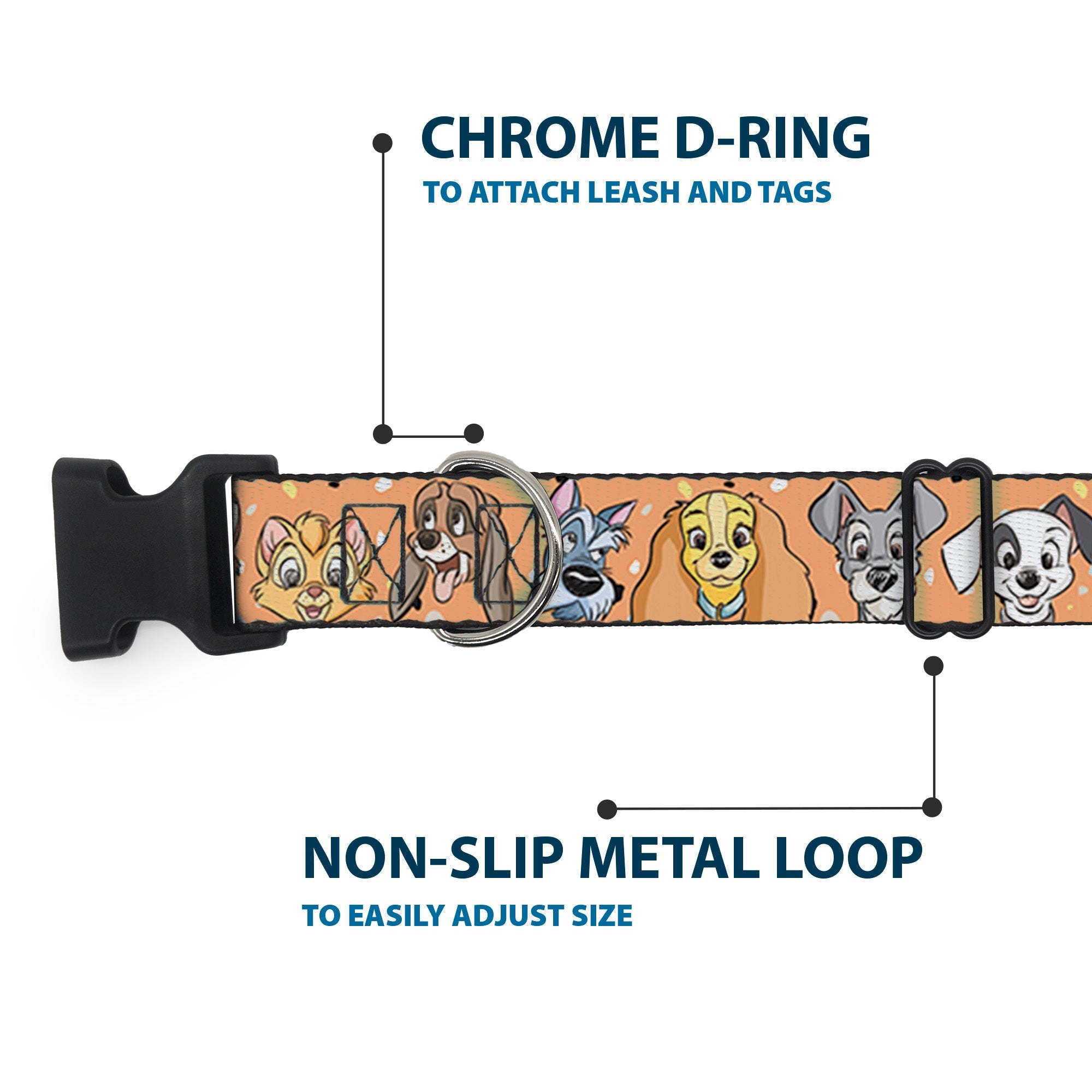 Plastic Clip Collar - Disney Cats and Dogs Faces Orange