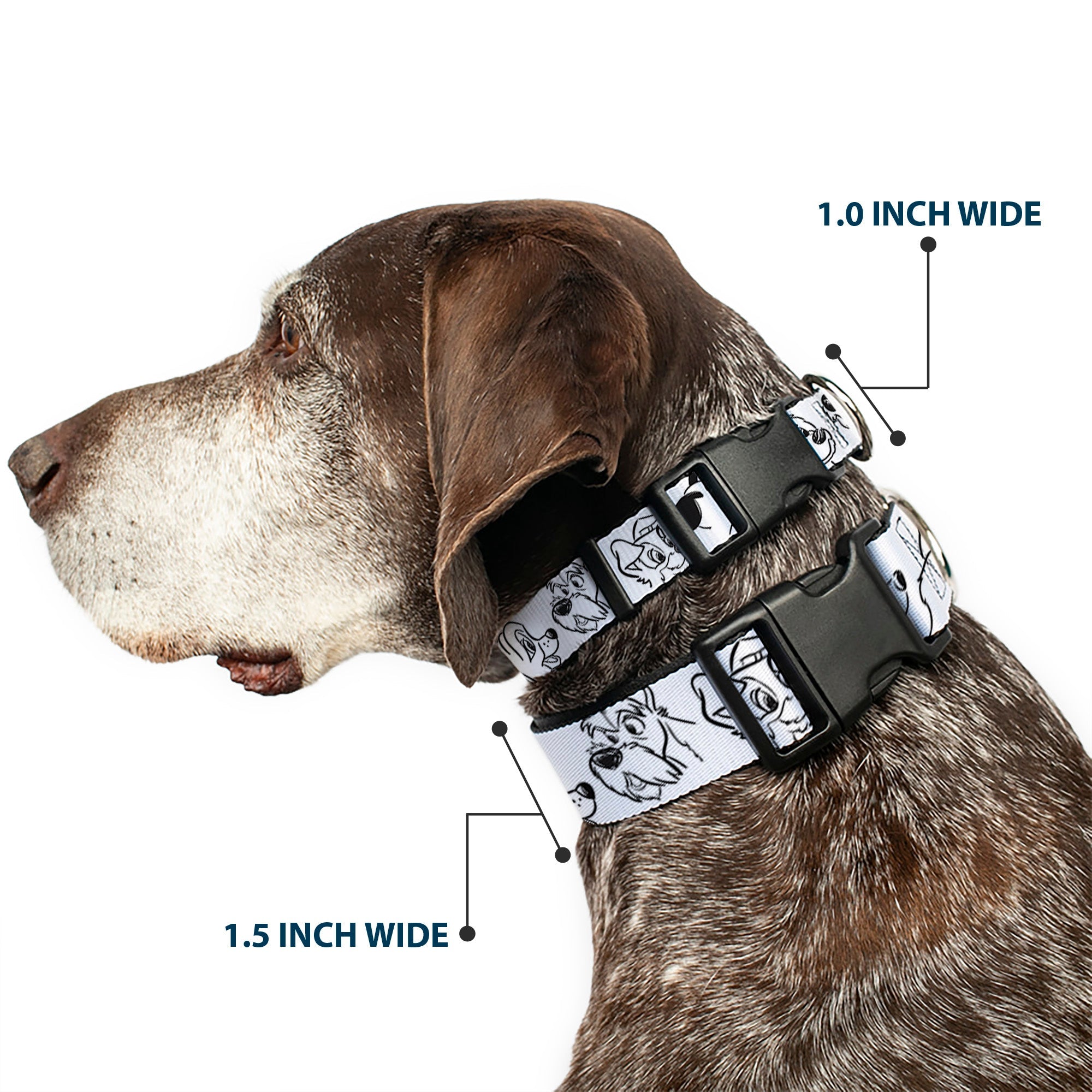 Plastic Clip Collar - Disney Dogs Face Outlines White/Black