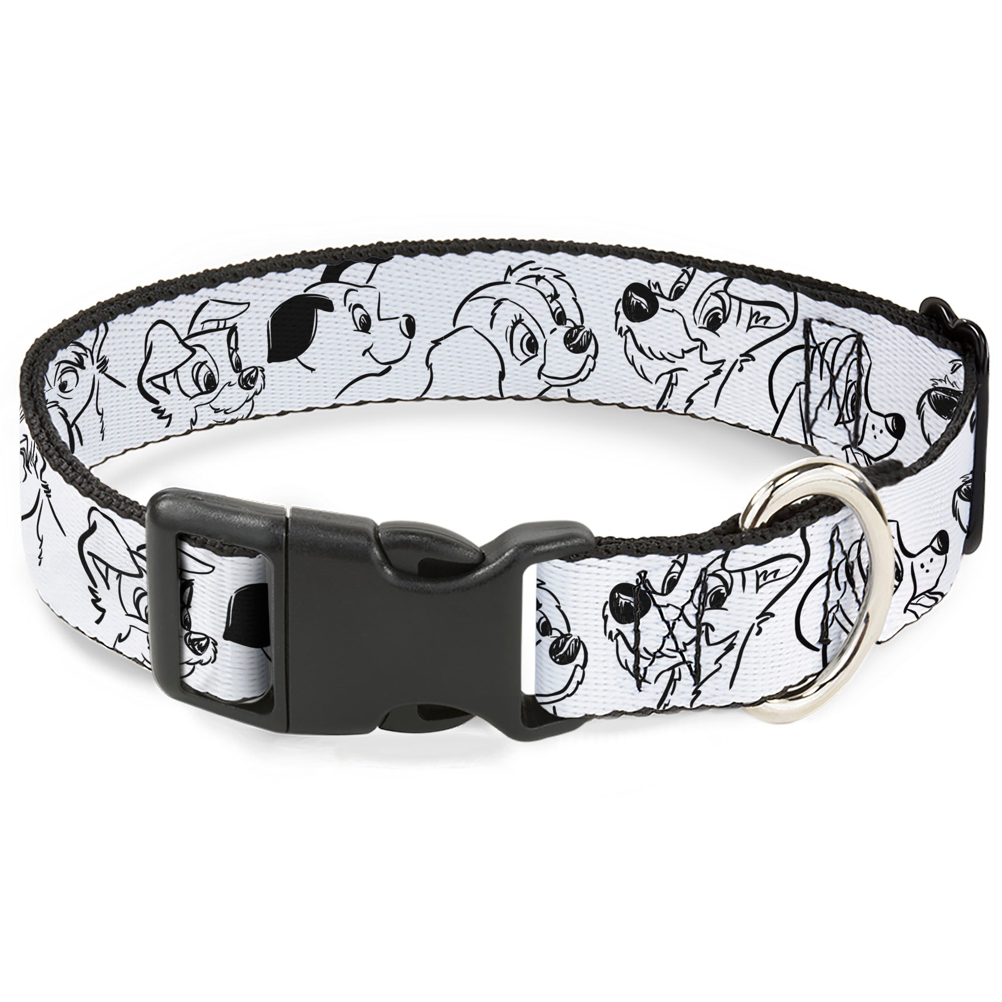 Plastic Clip Collar - Disney Dogs Face Outlines White/Black