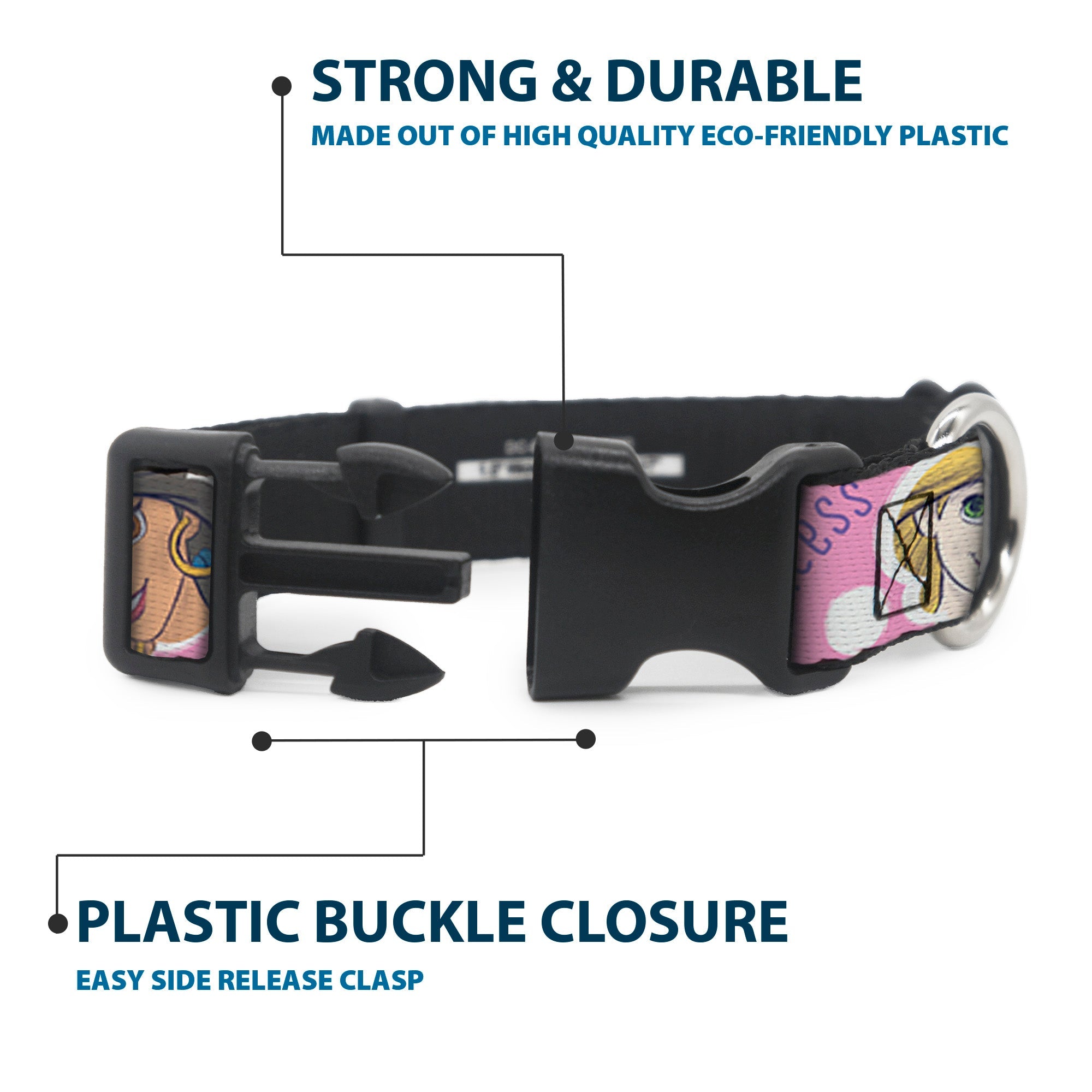 Plastic Clip Collar - Disney DREAM BIG PRINCESS Faces Pinks/Purples