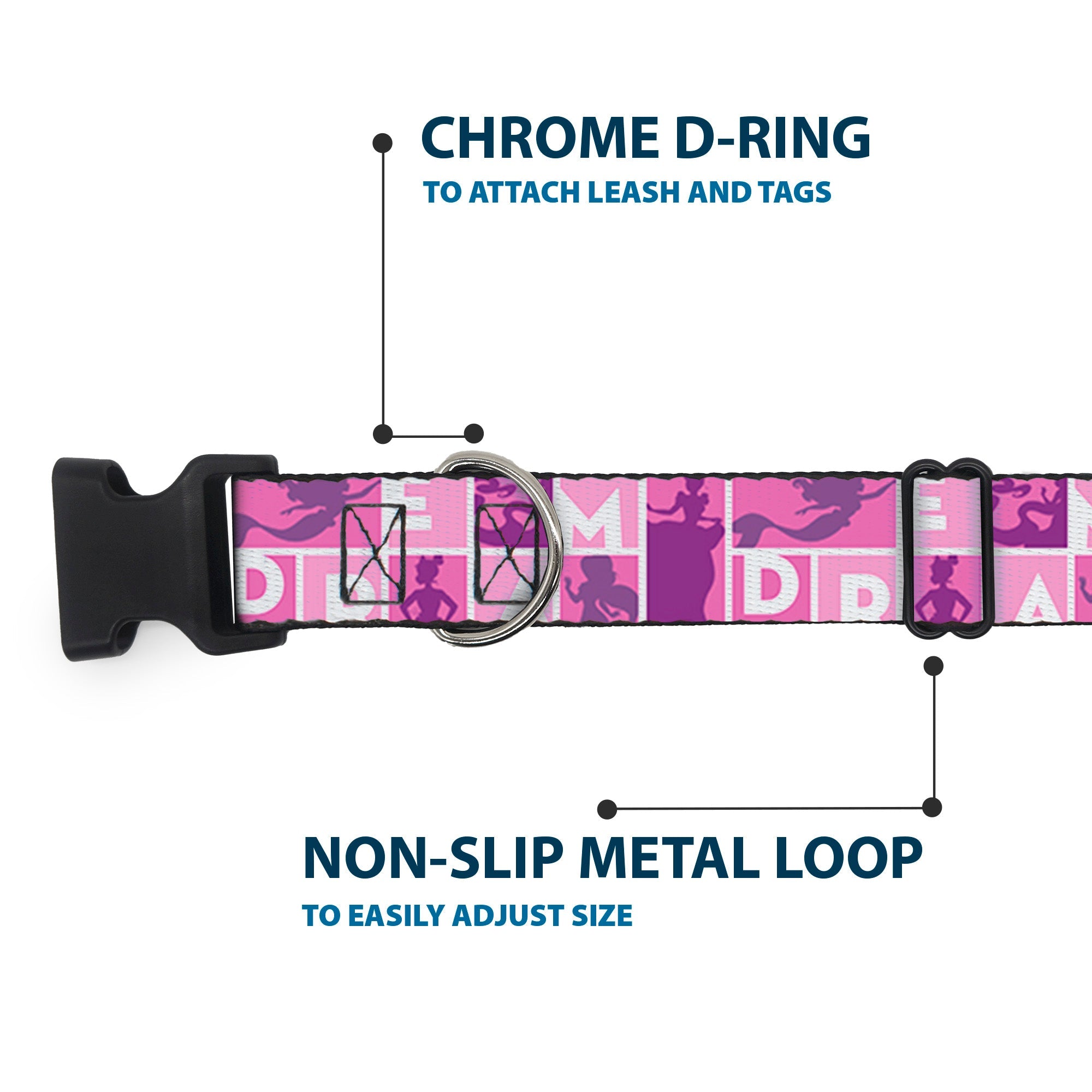 Plastic Clip Collar - Disney DREAM Princess Silhouette Poses Pinks/White