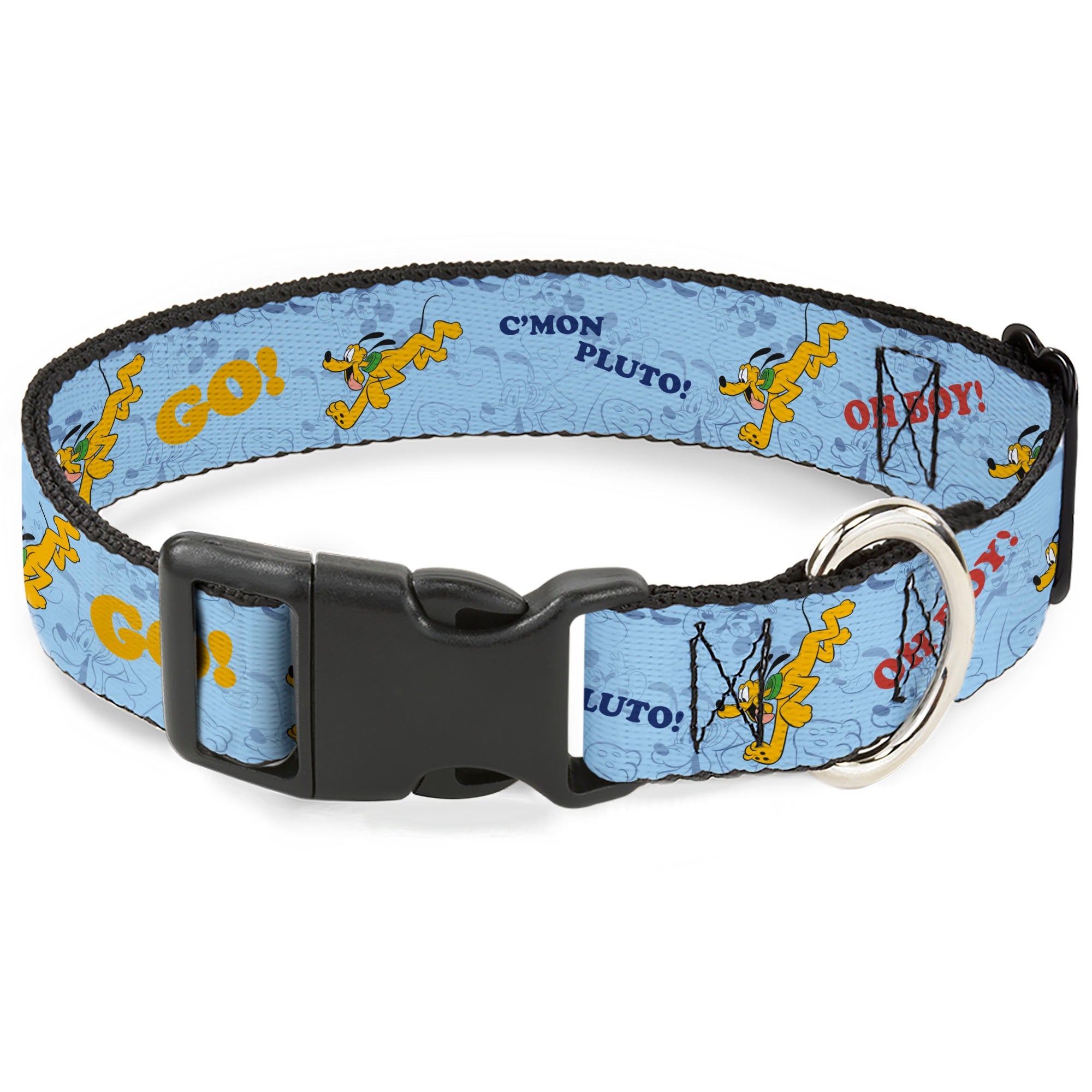 Plastic Clip Collar - Disney Pluto Poses and Quotes Blues/Red/Yellow