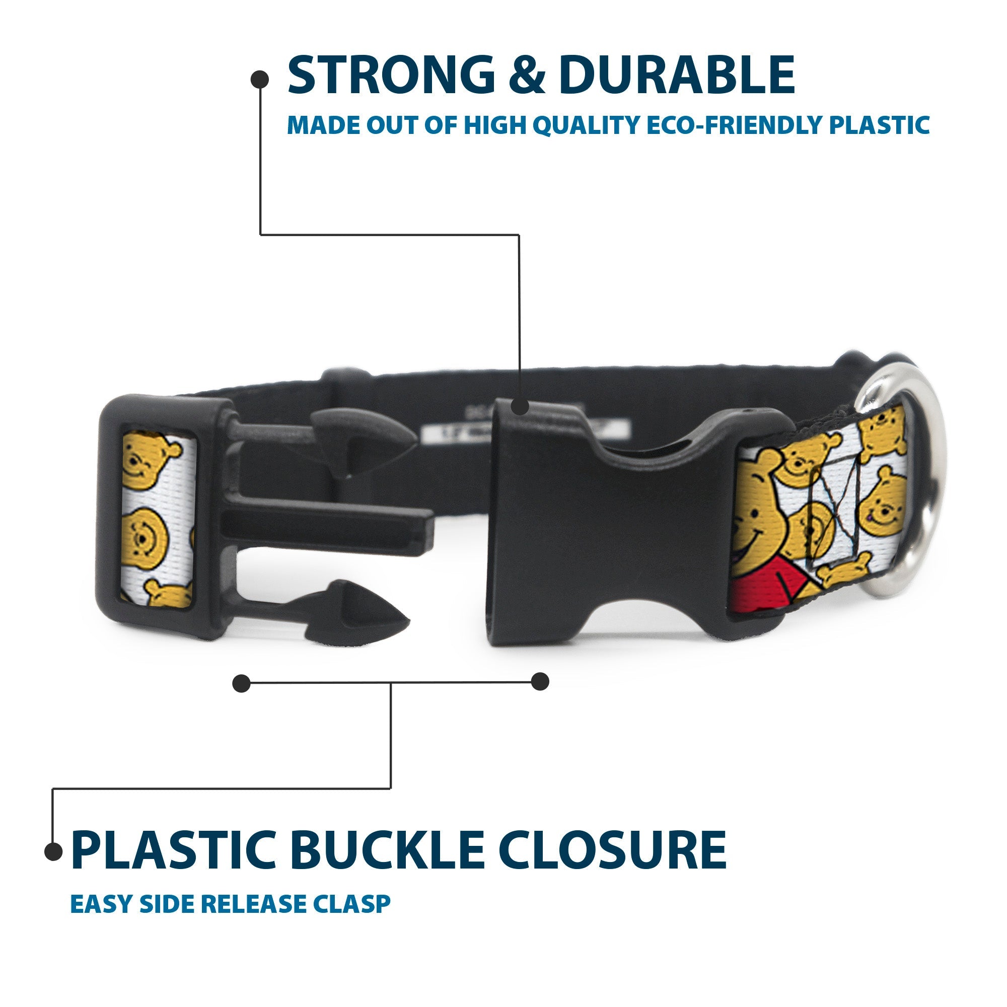 Plastic Clip Collar - Winnie the Pooh Chibi Pose and Expressions Scattered White