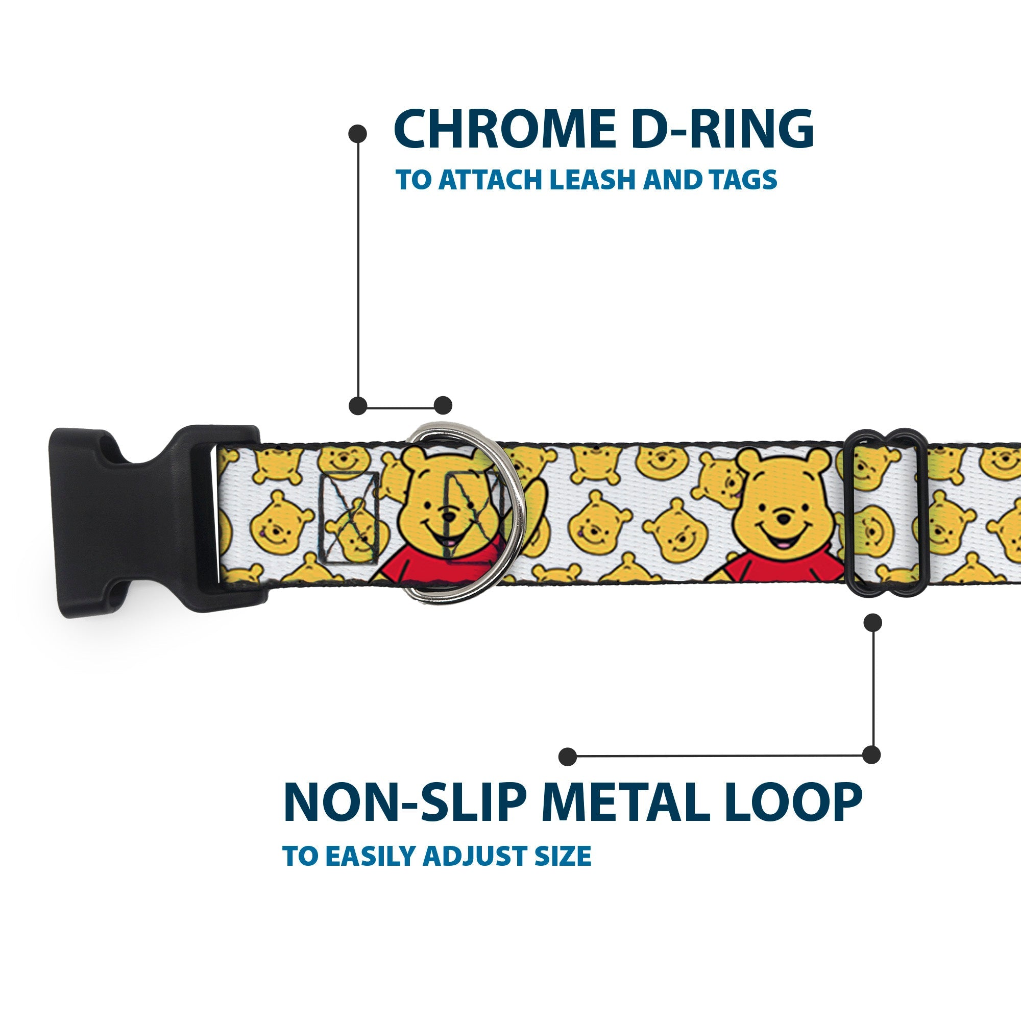 Plastic Clip Collar - Winnie the Pooh Chibi Pose and Expressions Scattered White