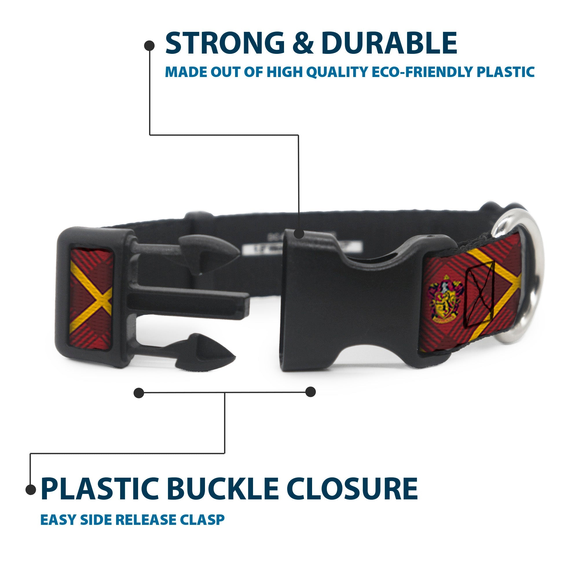 Plastic Clip Collar - Harry Potter Gryffindor Crest Plaid Reds/Gold