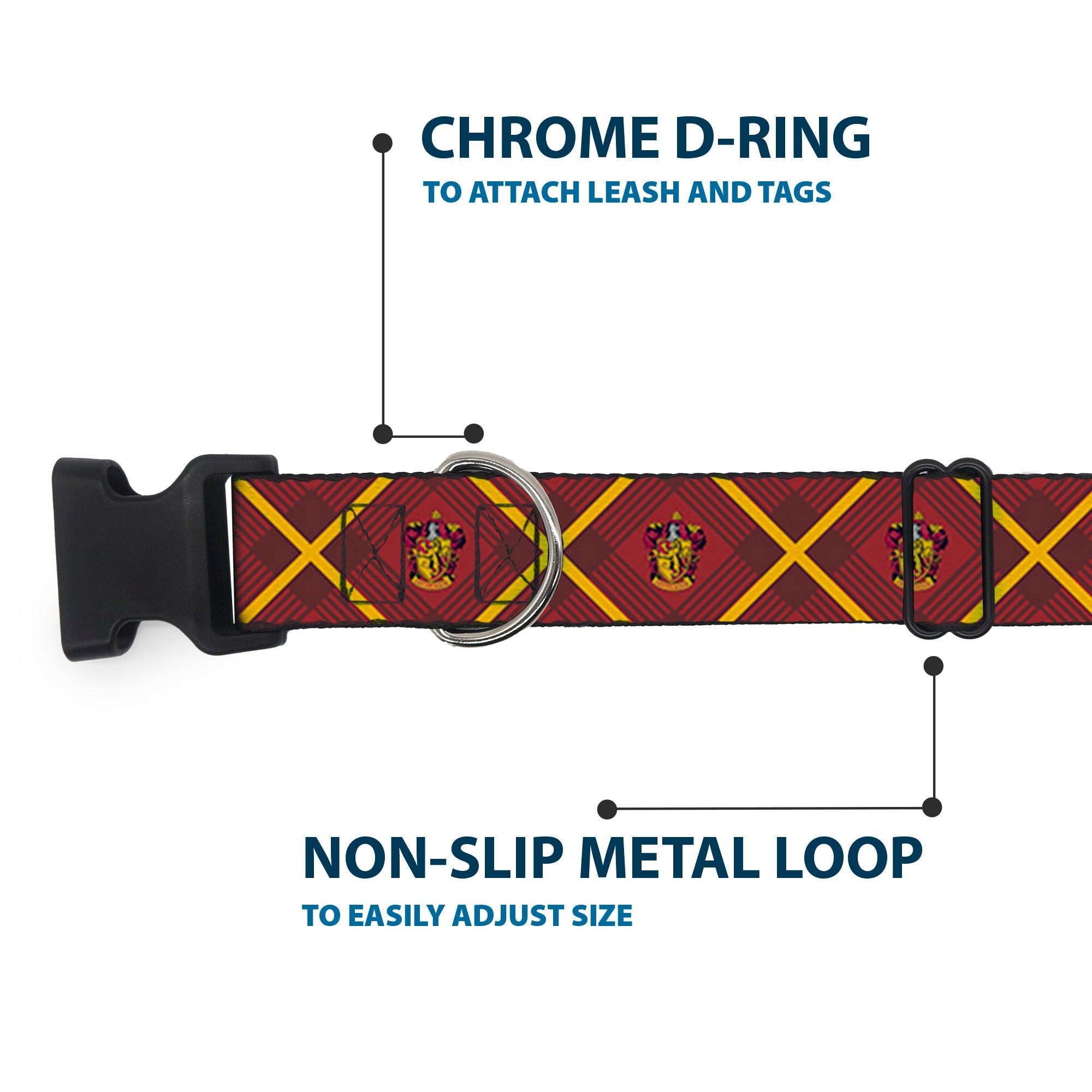 Plastic Clip Collar - Harry Potter Gryffindor Crest Plaid Reds/Gold