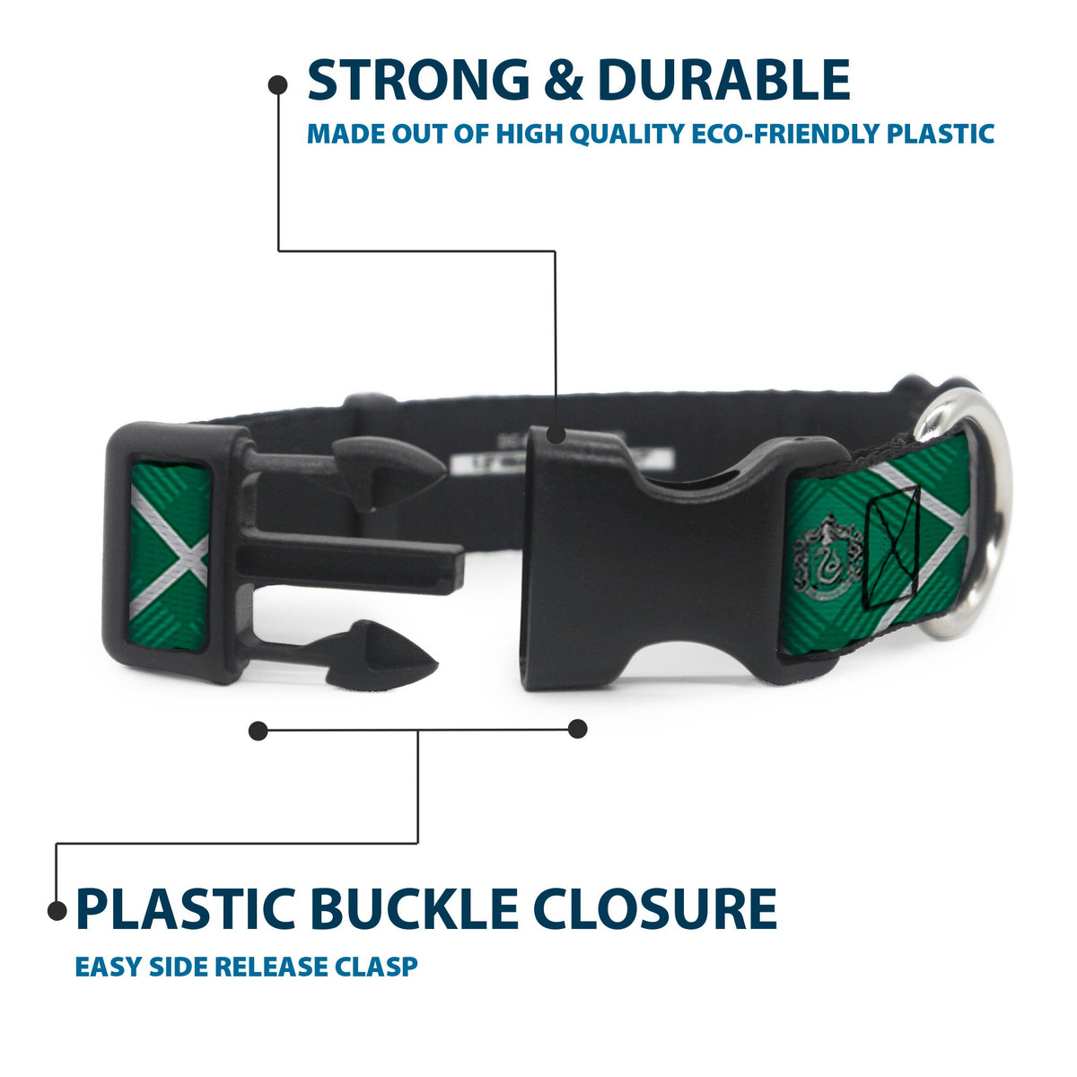 Plastic Clip Collar - Harry Potter Slytherin Crest Plaid Greens/Gray