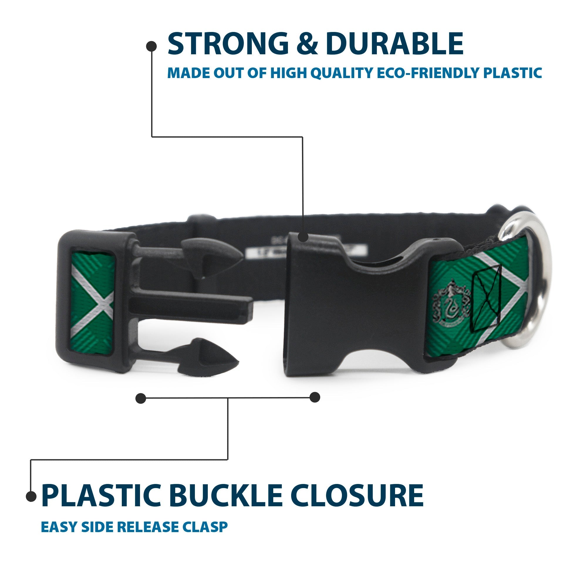 Plastic Clip Collar - Harry Potter Slytherin Crest Plaid Greens/Gray