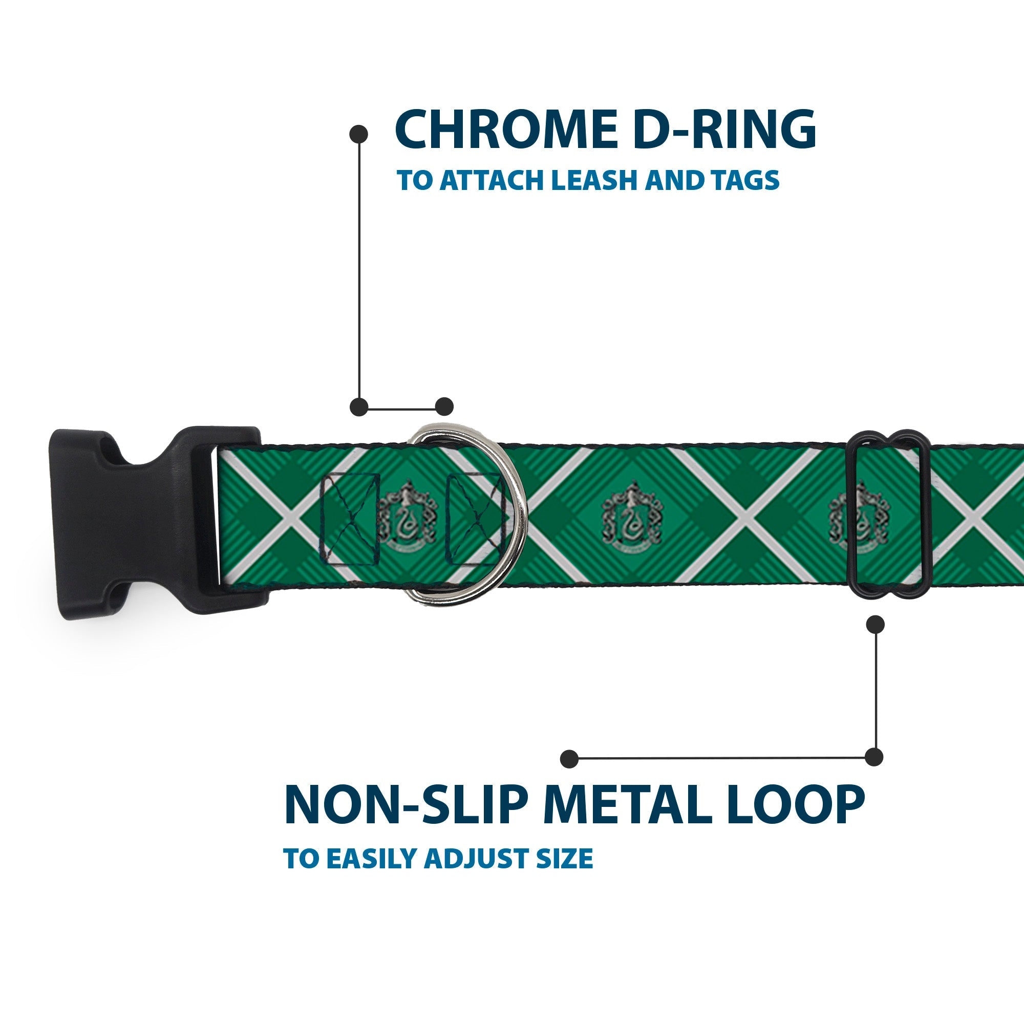 Plastic Clip Collar - Harry Potter Slytherin Crest Plaid Greens/Gray