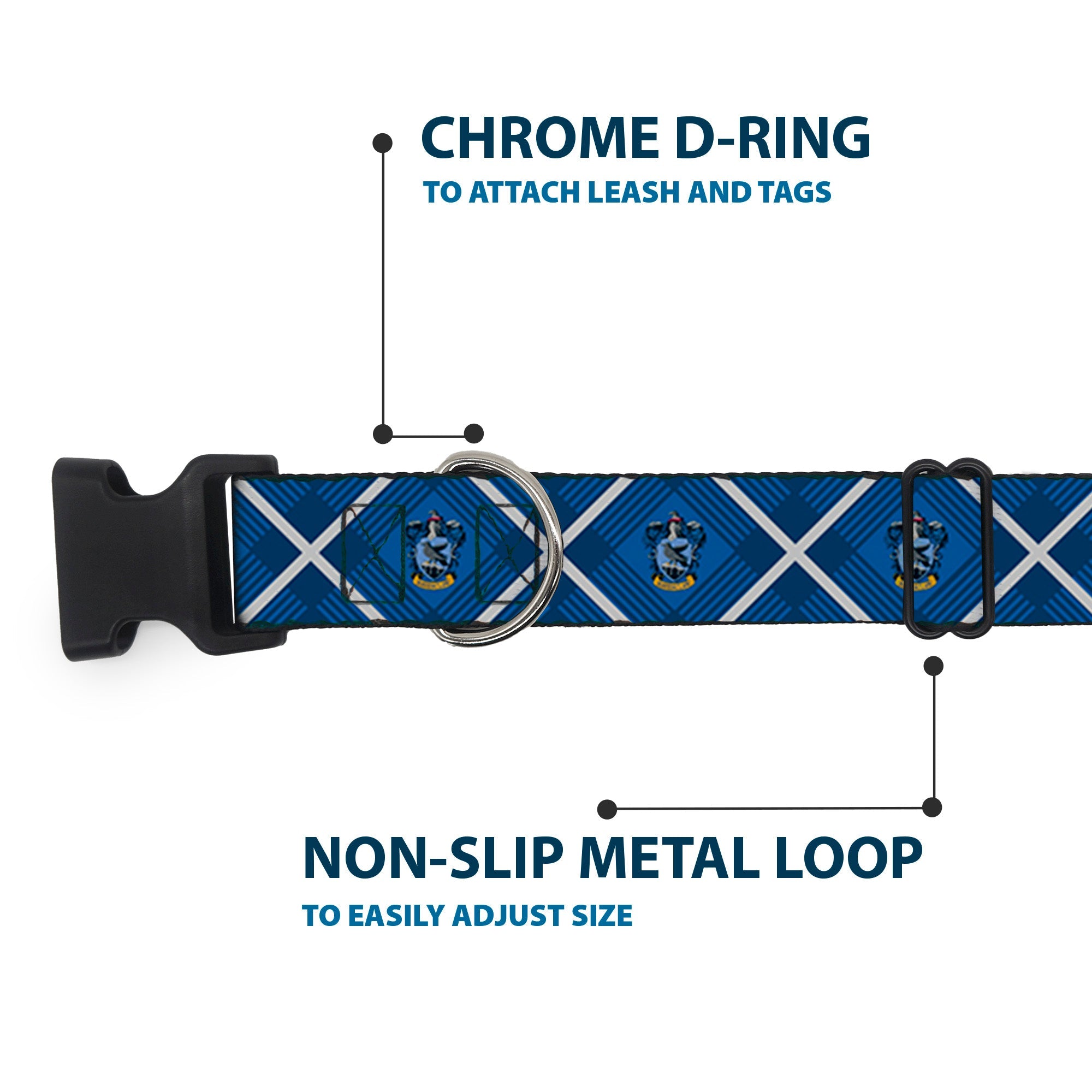 Plastic Clip Collar - Harry Potter Ravenclaw Crest Plaid Blues/Gray