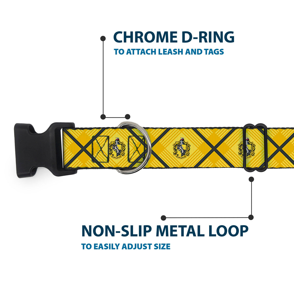 Plastic Clip Collar - Harry Potter Hufflepuff Crest Plaid Yellows/Gray