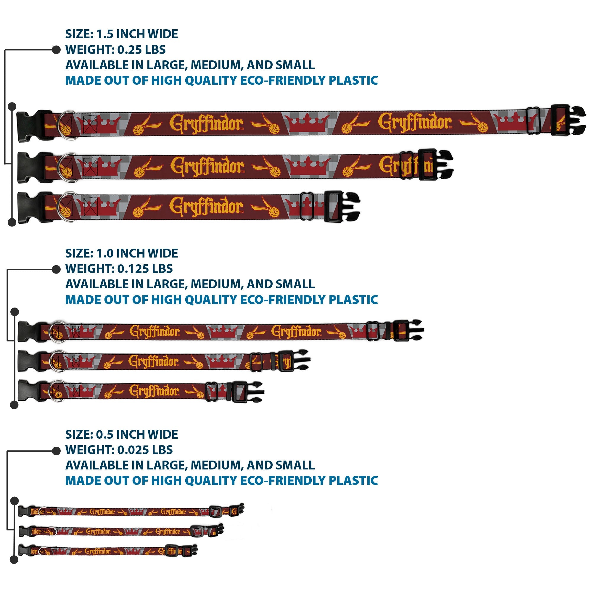 Plastic Clip Collar - Harry Potter GRYFFINDOR/Quiditch Ball/Crown Burgundy Red/Golds/Grays